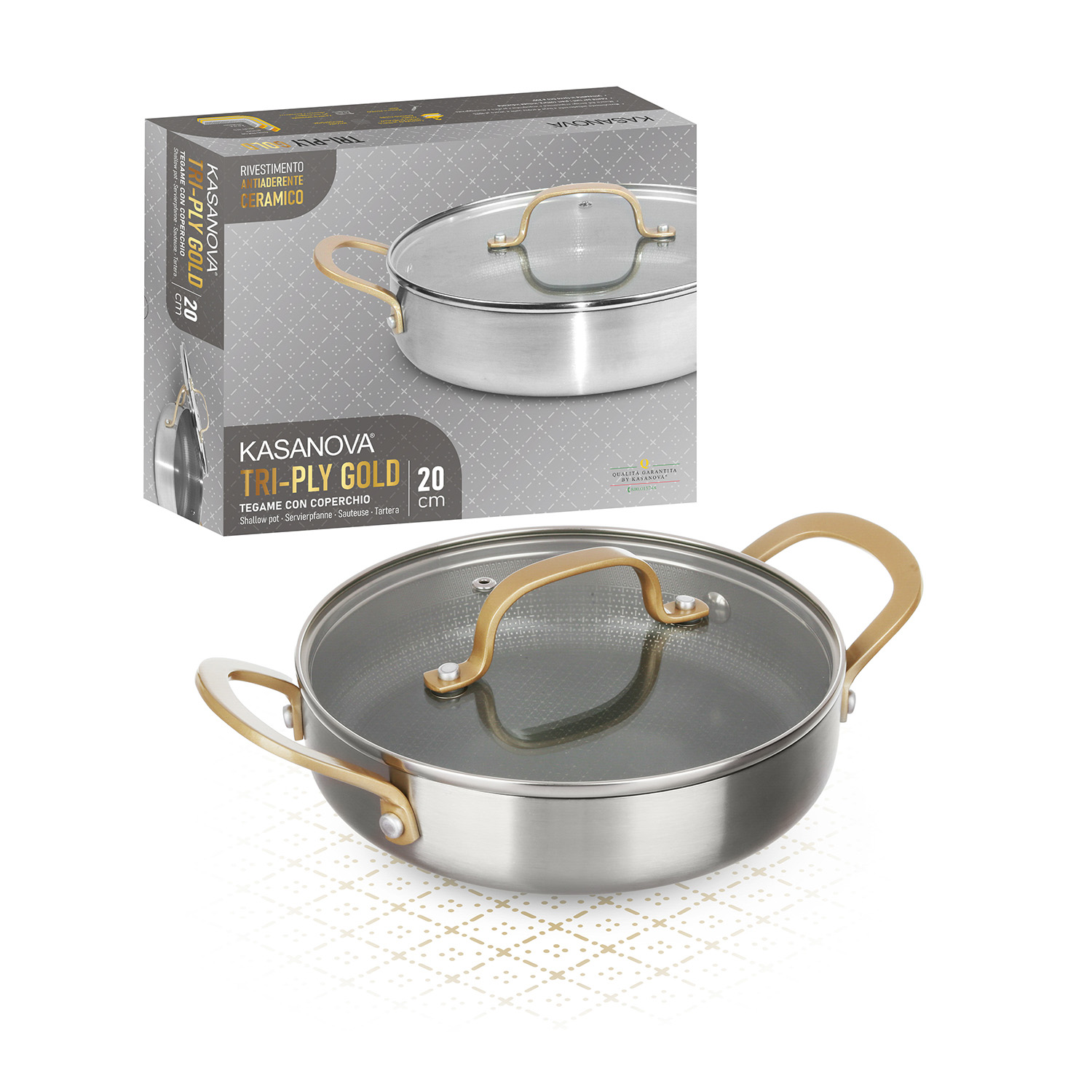 Tegame 20 cm triplo strato Tri Ply - Gold con coperchio