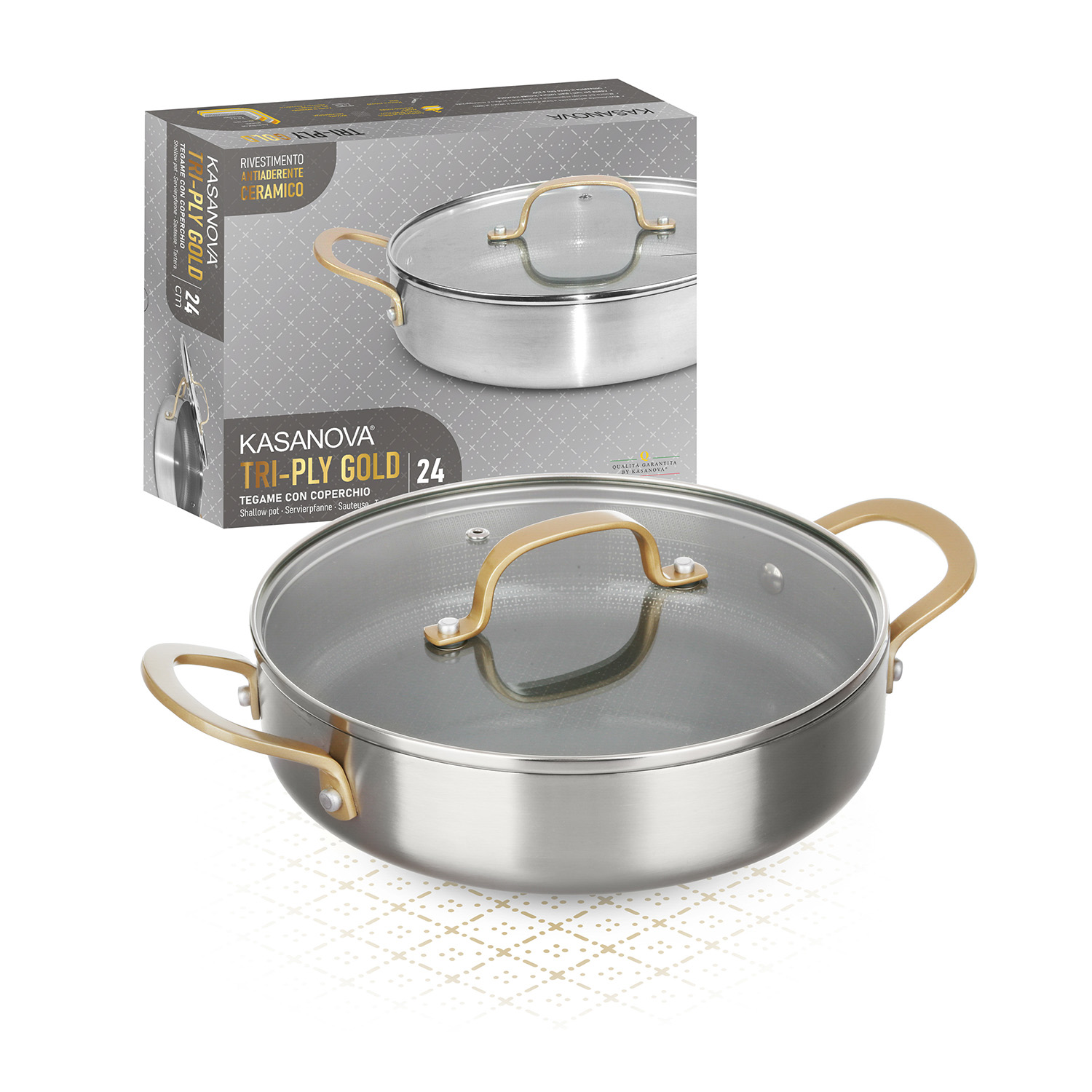 Tegame 24 cm triplo strato Tri Ply - Gold con coperchio