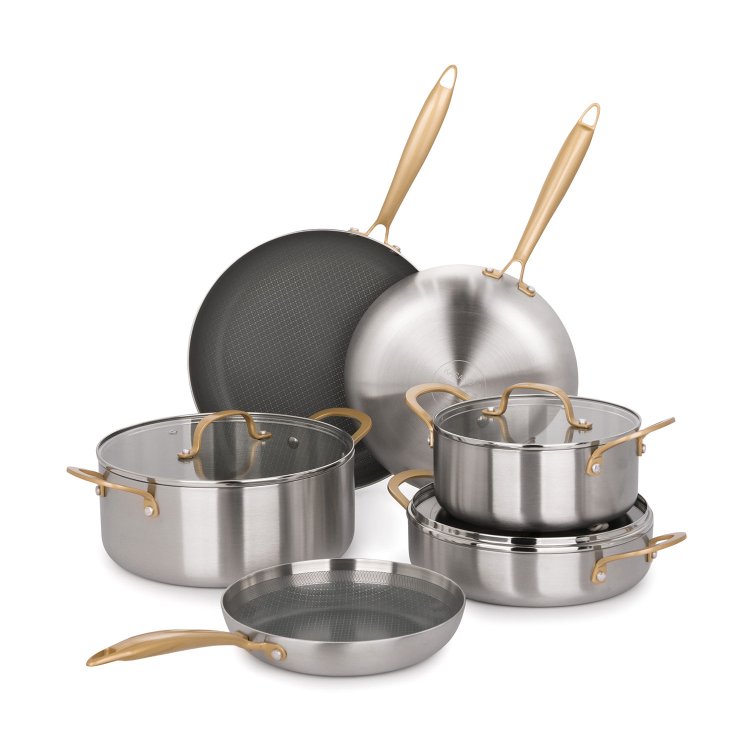 Batteria pentole 9 pezzi Tri - Ply Gold triplo strato