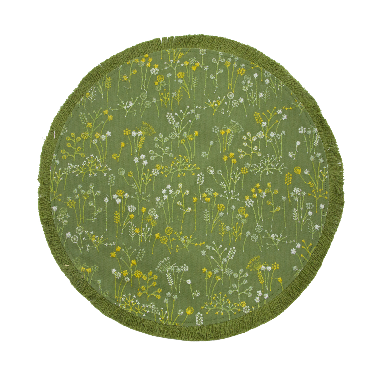 Base decorativa rotonda 38 cm fiori e frange verde