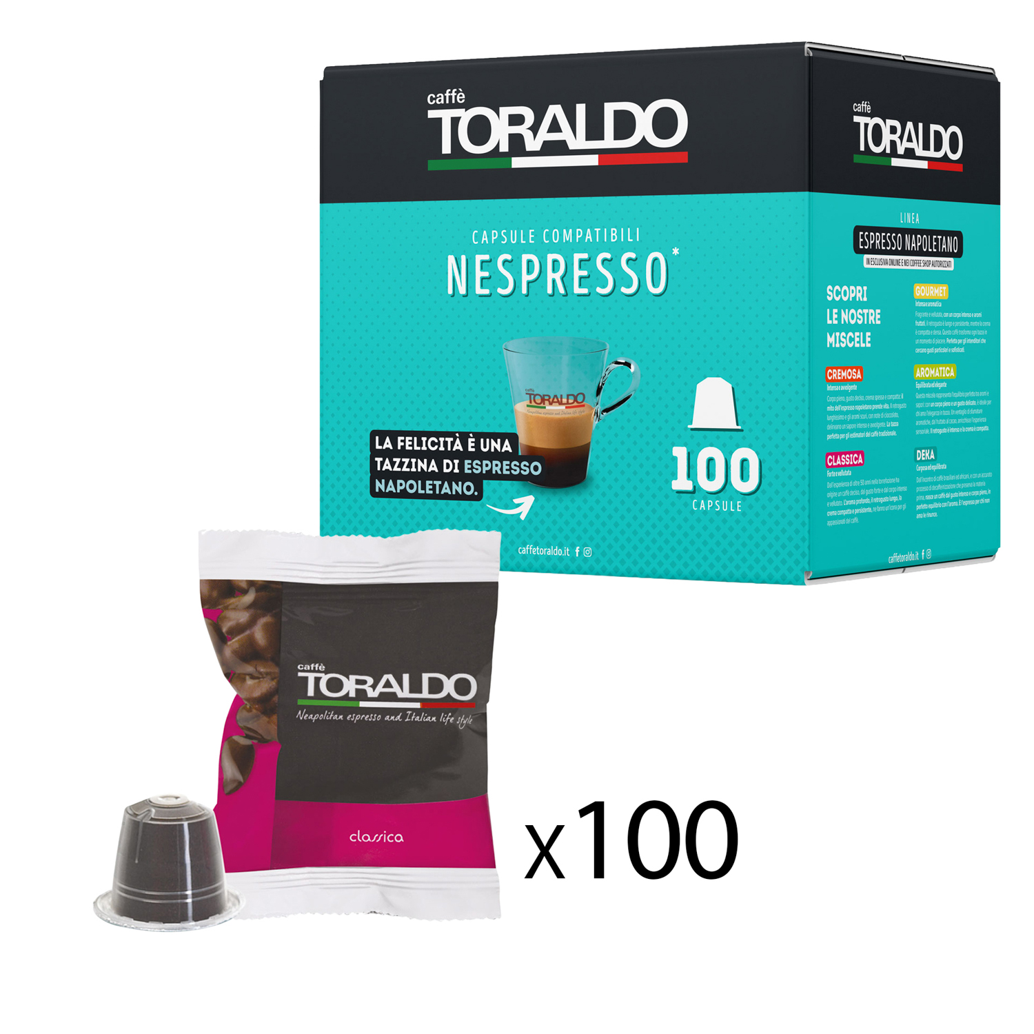 100 Capsule caffè Classica Toraldo compatibili Nespresso