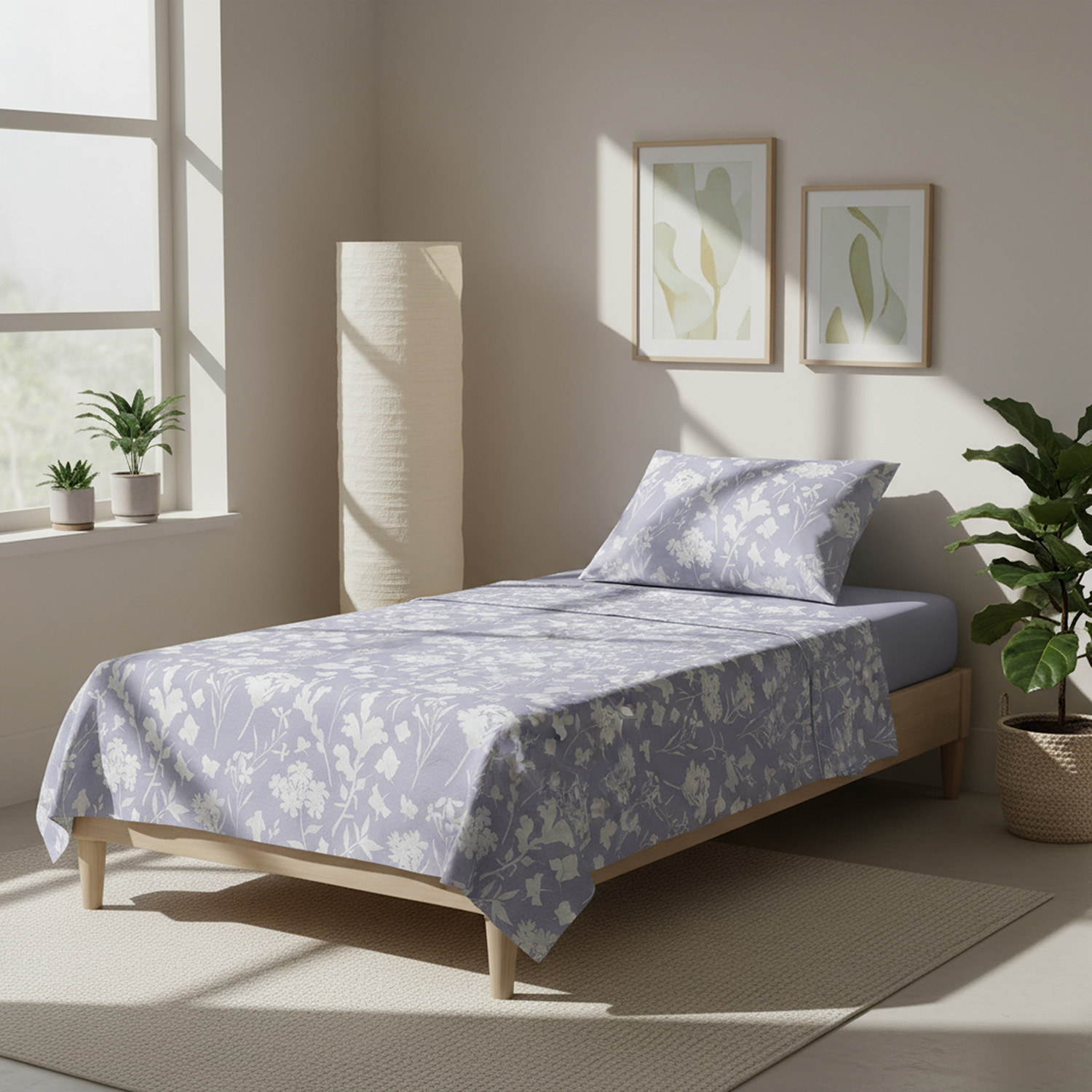 Completo letto singolo cotone fiori malva