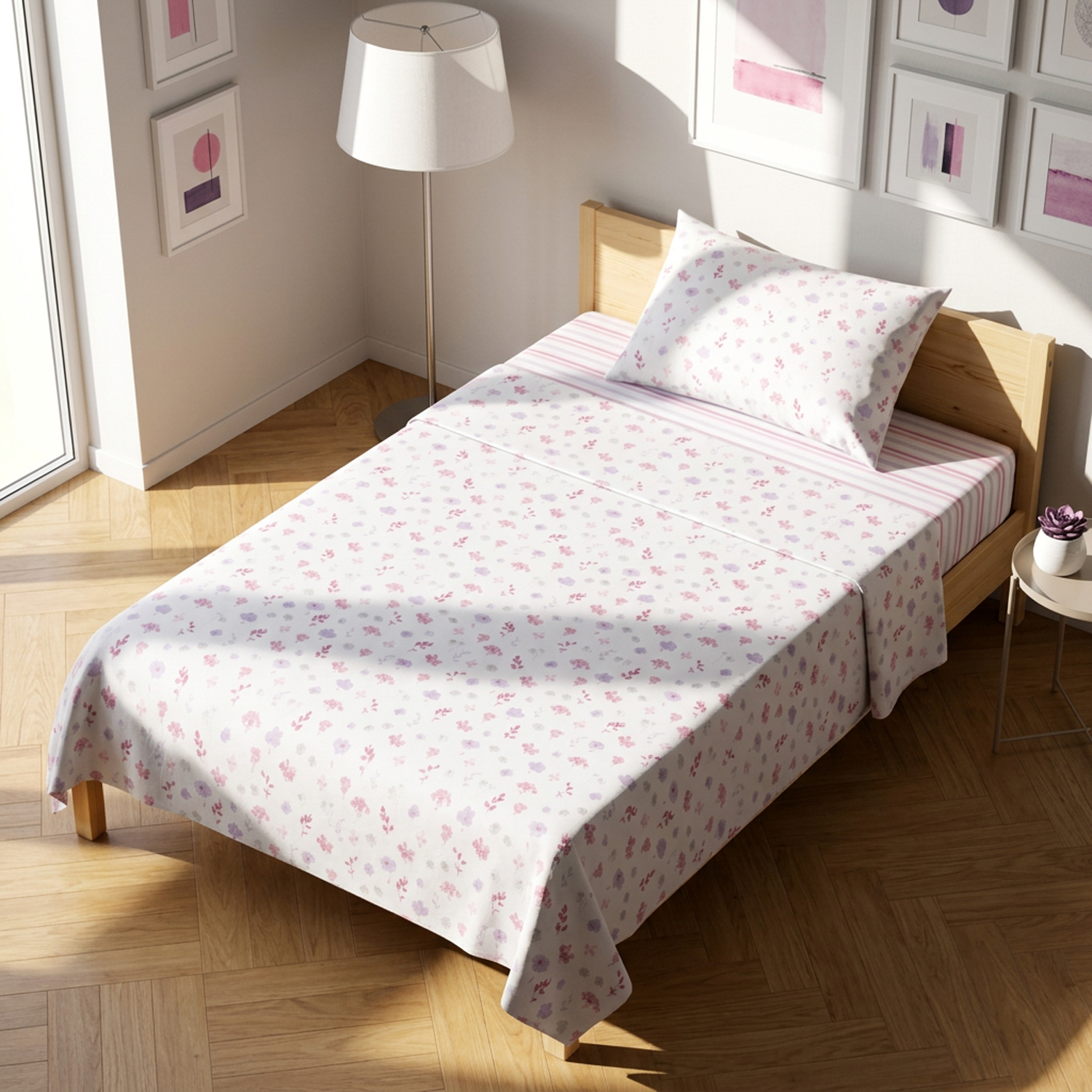 Completo letto una piazza e mezza stampa fiorellini lilla