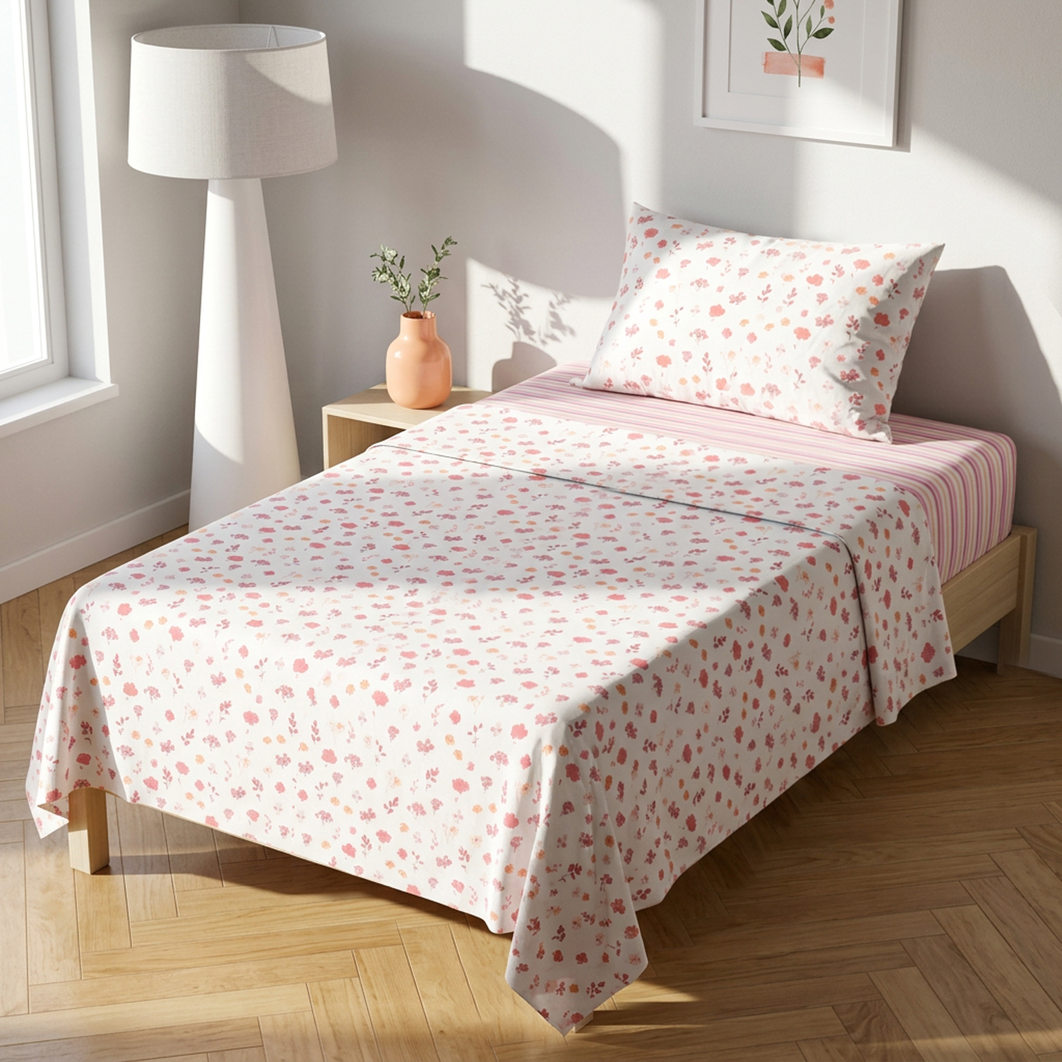 Completo letto una piazza e mezza stampa fiorellini rosa