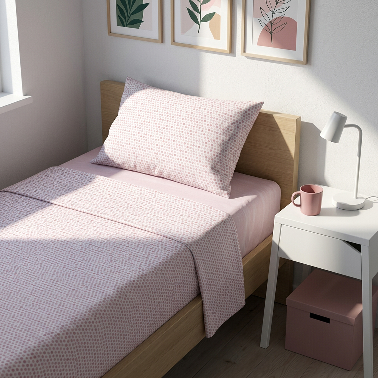 Completo letto singolo stampa pois rosa