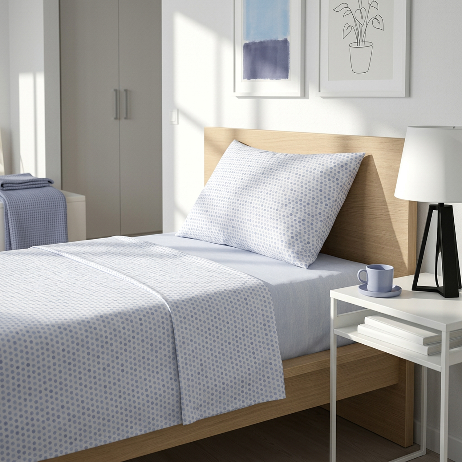 Completo letto singolo stampa pois azzurro