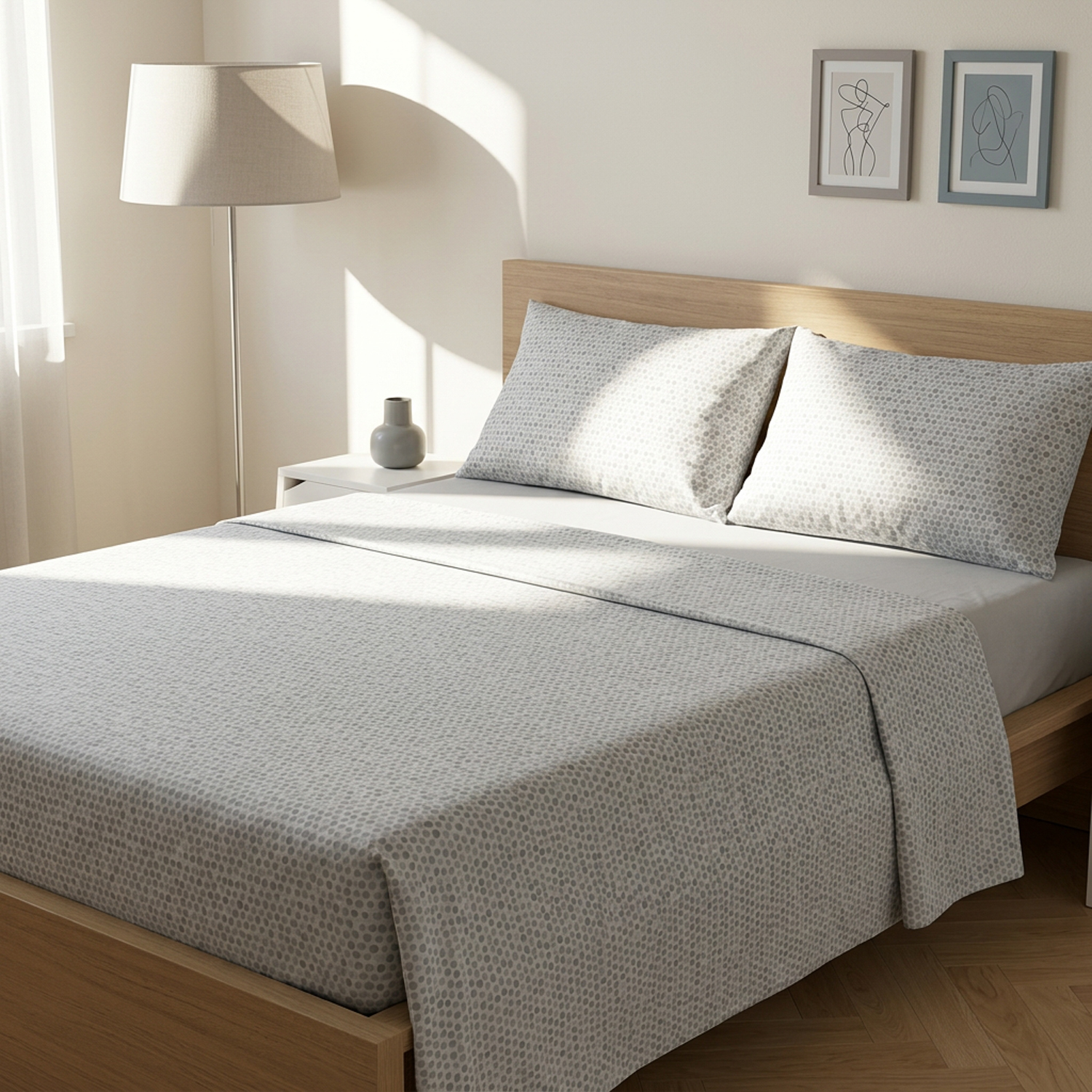 Completo letto matrimoniale stampa pois verde