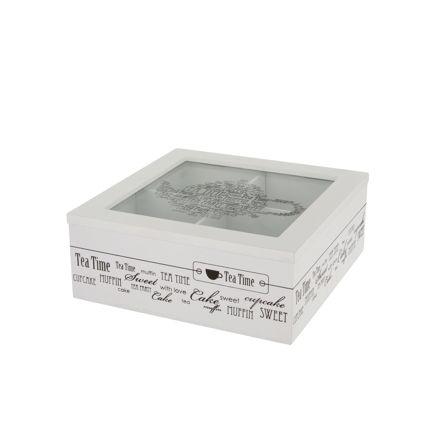 Scatola tè 4 scomparti 18x18x7 cm bianco