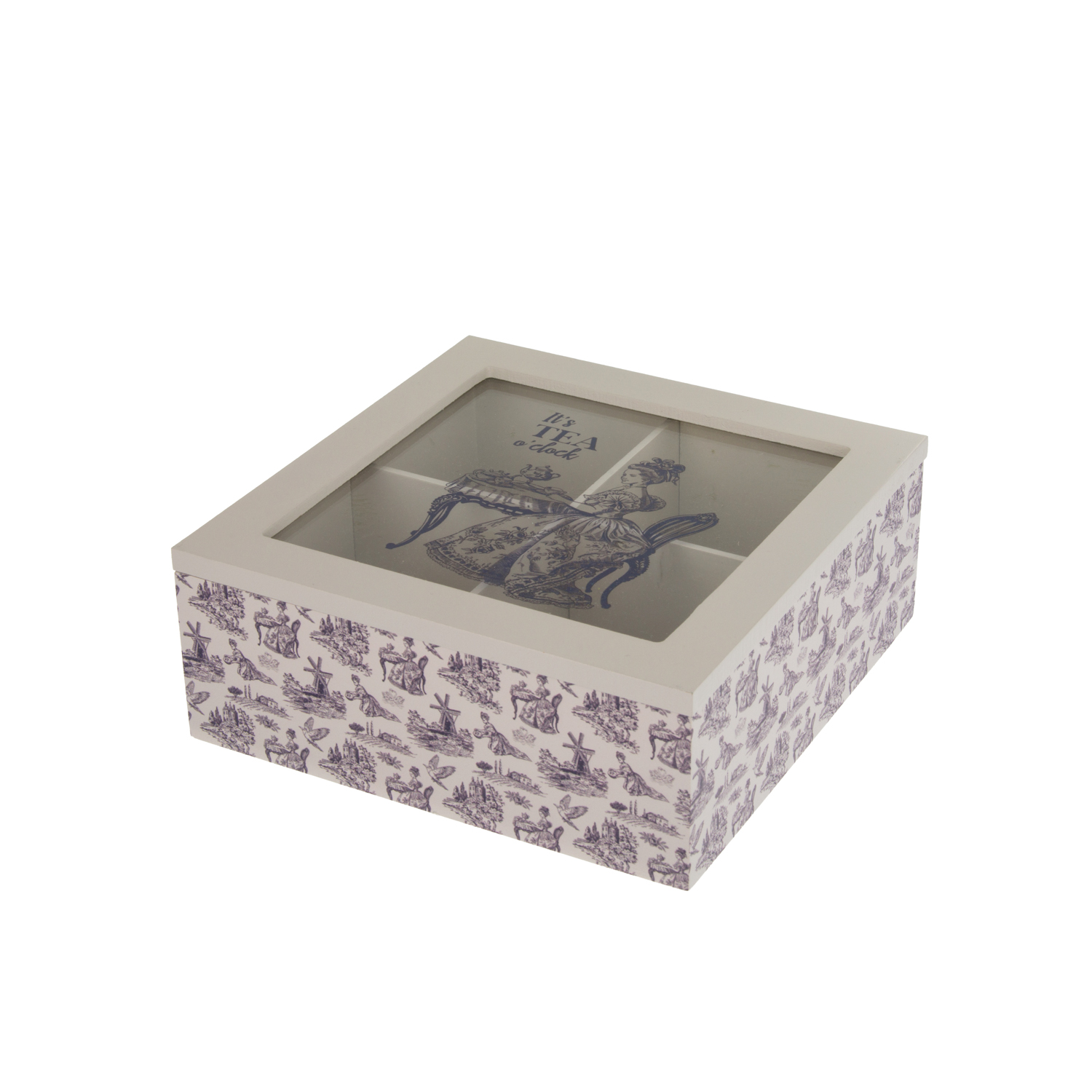 Scatola tè 4 scomparti 18x18x7 cm grigio