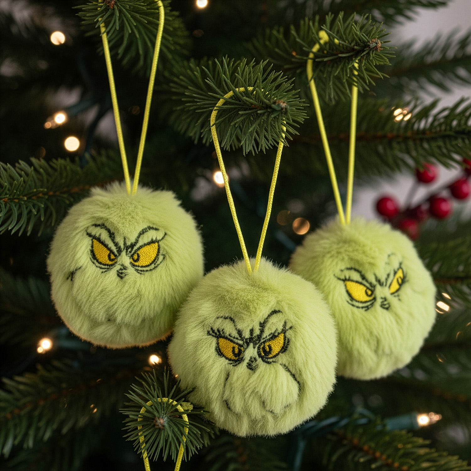 Pallina natalizia pompon Grinch assortita