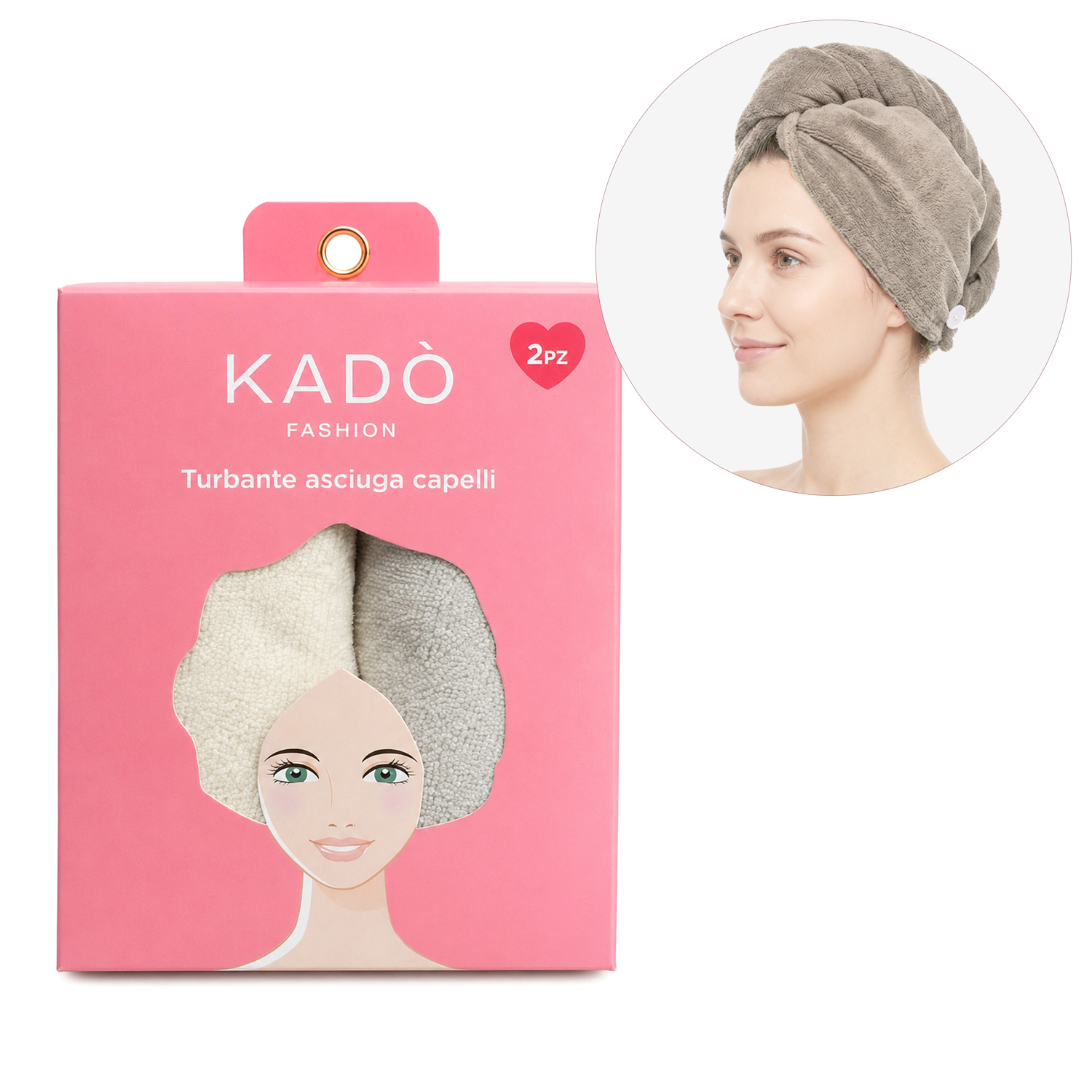 Set 2 asciugamani capelli turbante in microfibra beige