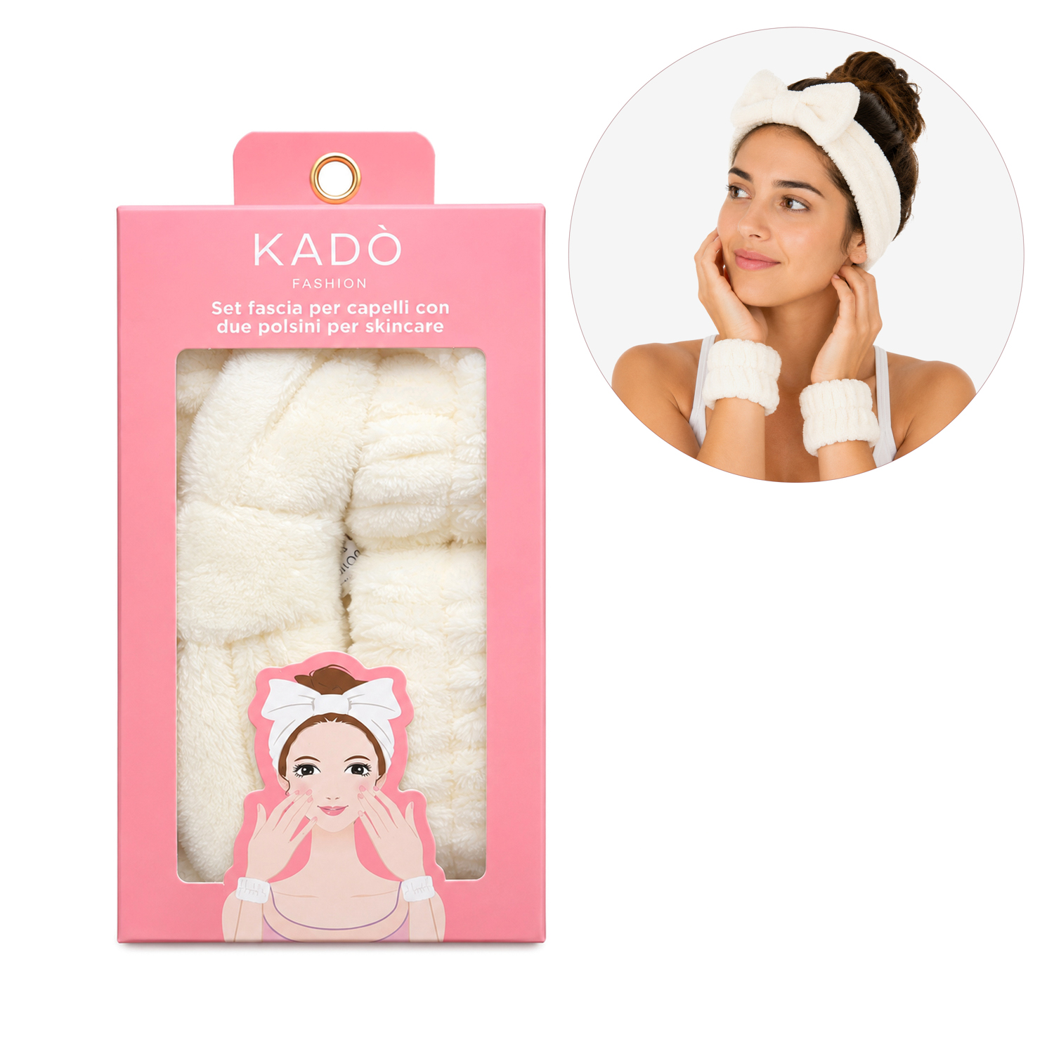 Set fascia capelli e 2 polsini beige