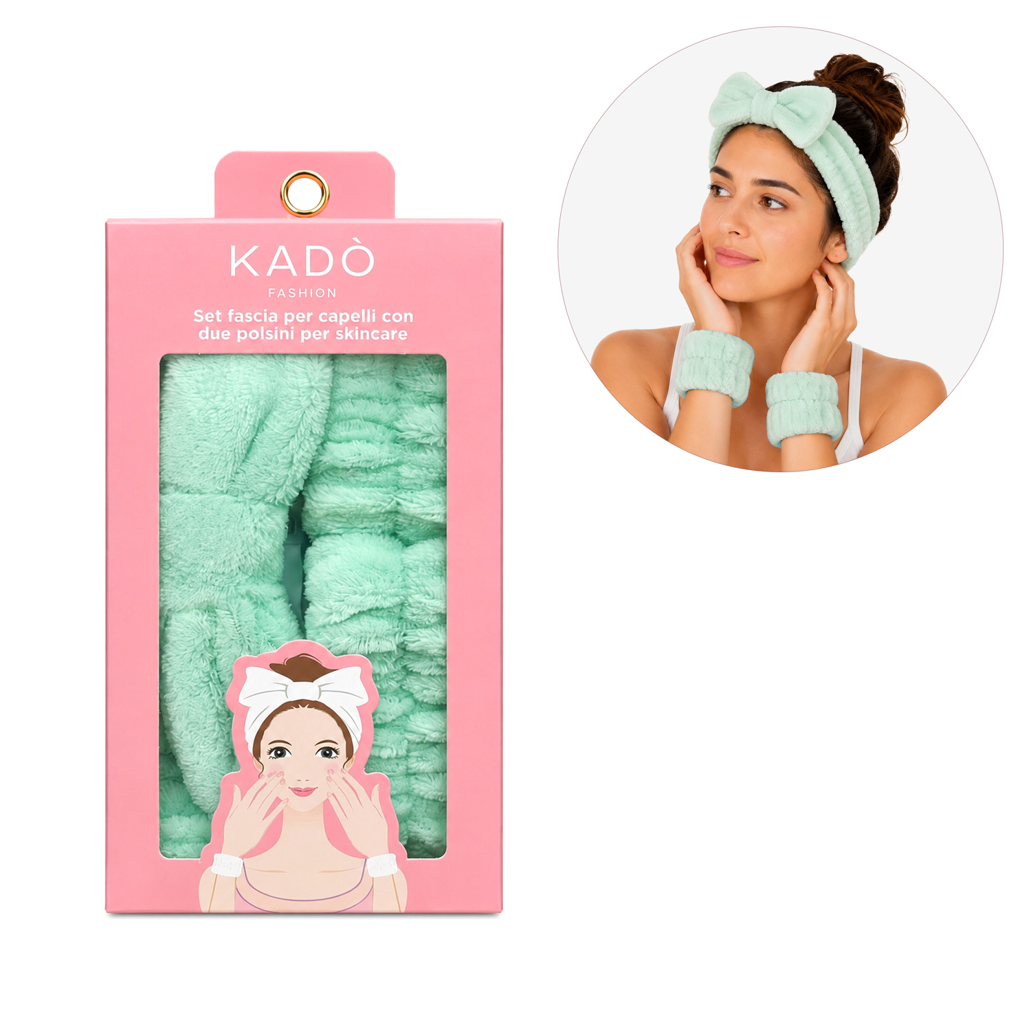 Set fascia capelli e 2 polsini verde