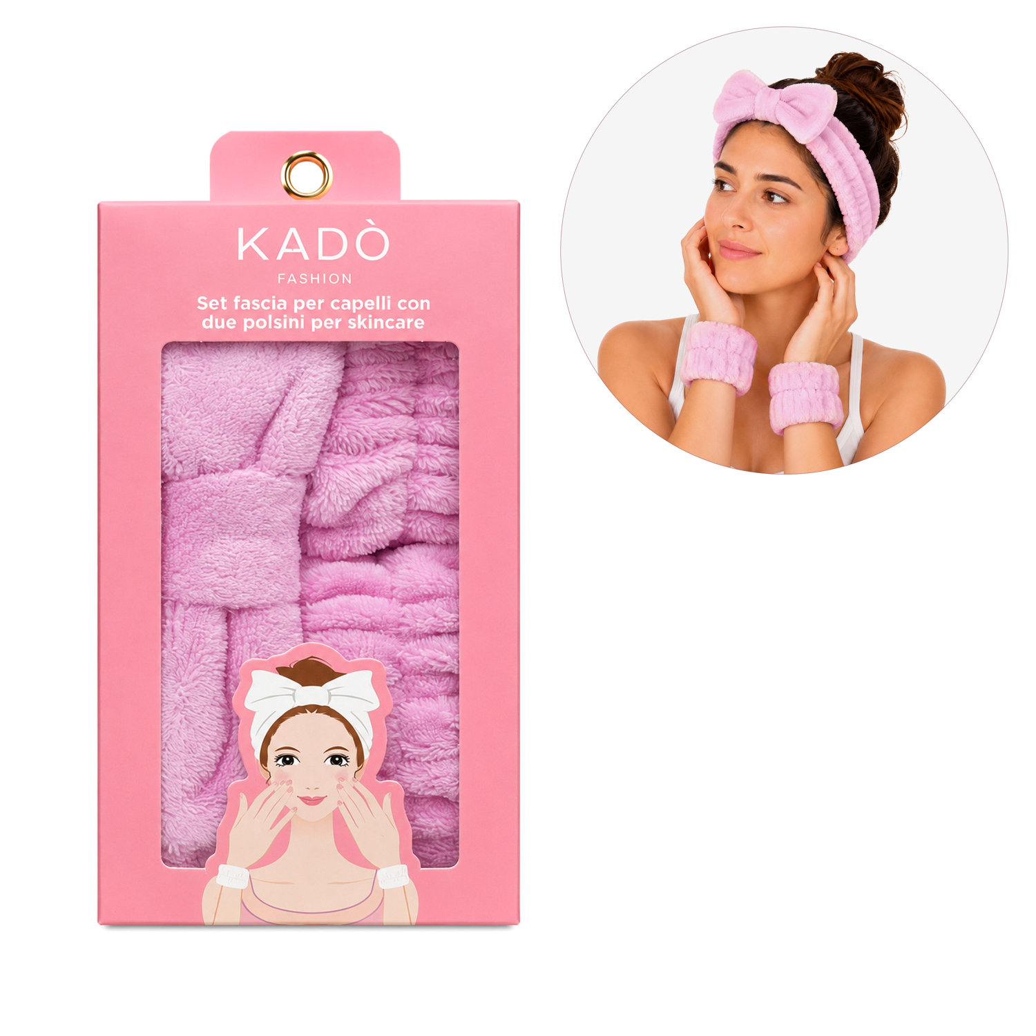Set fascia capelli e 2 polsini fucsia