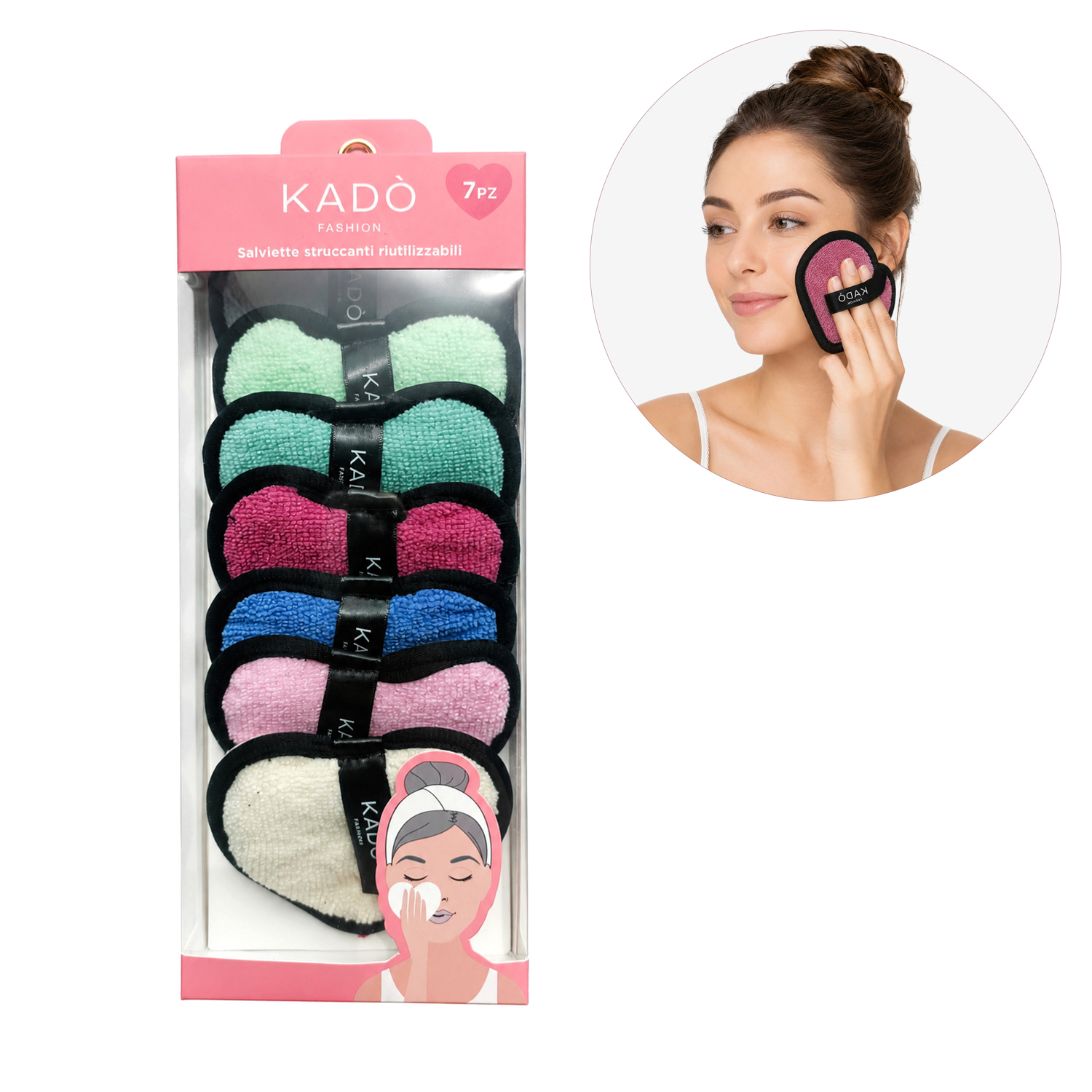 Set 7 salviette struccanti a cuore riutilizzabili