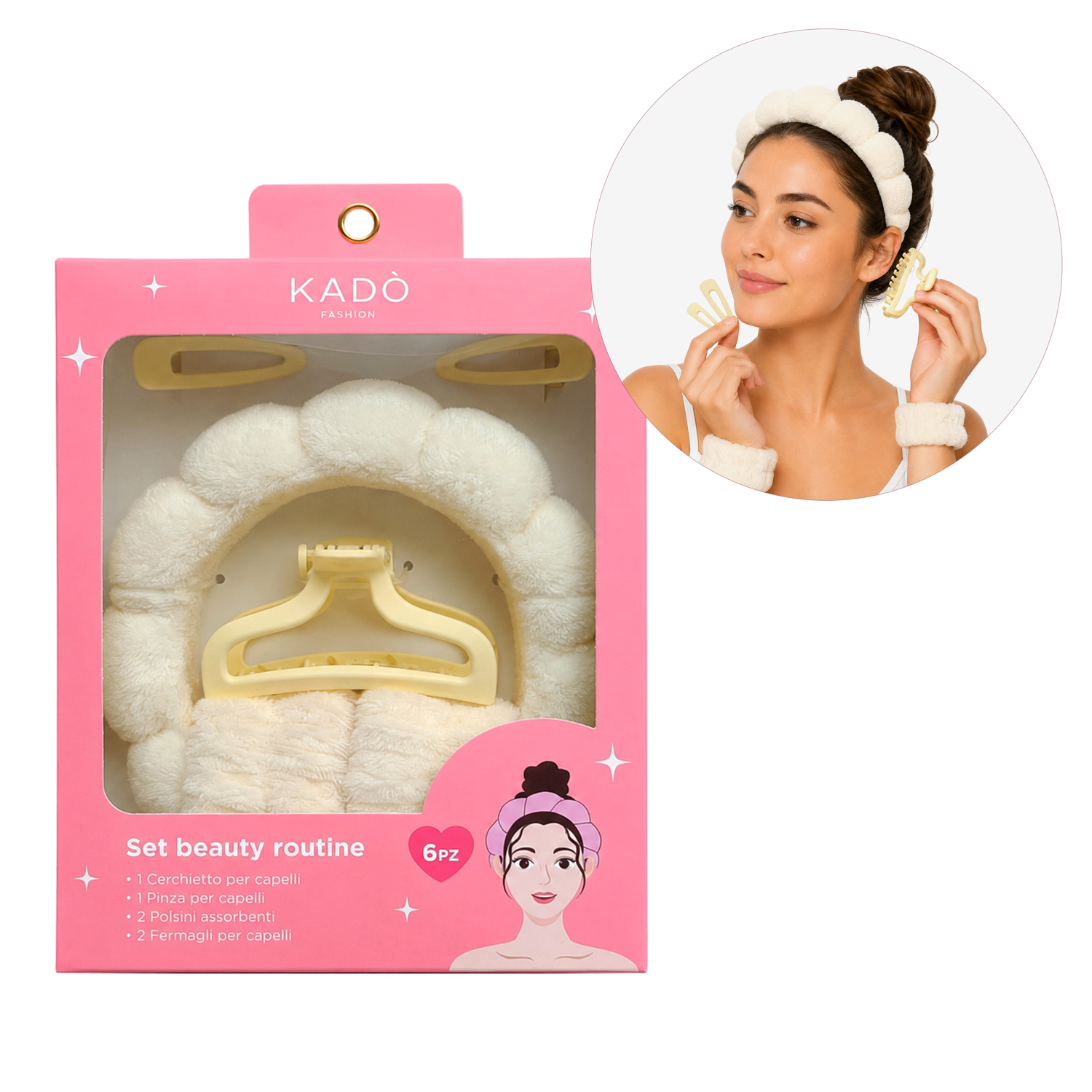 Set beauty con cerchietto e accessori beige