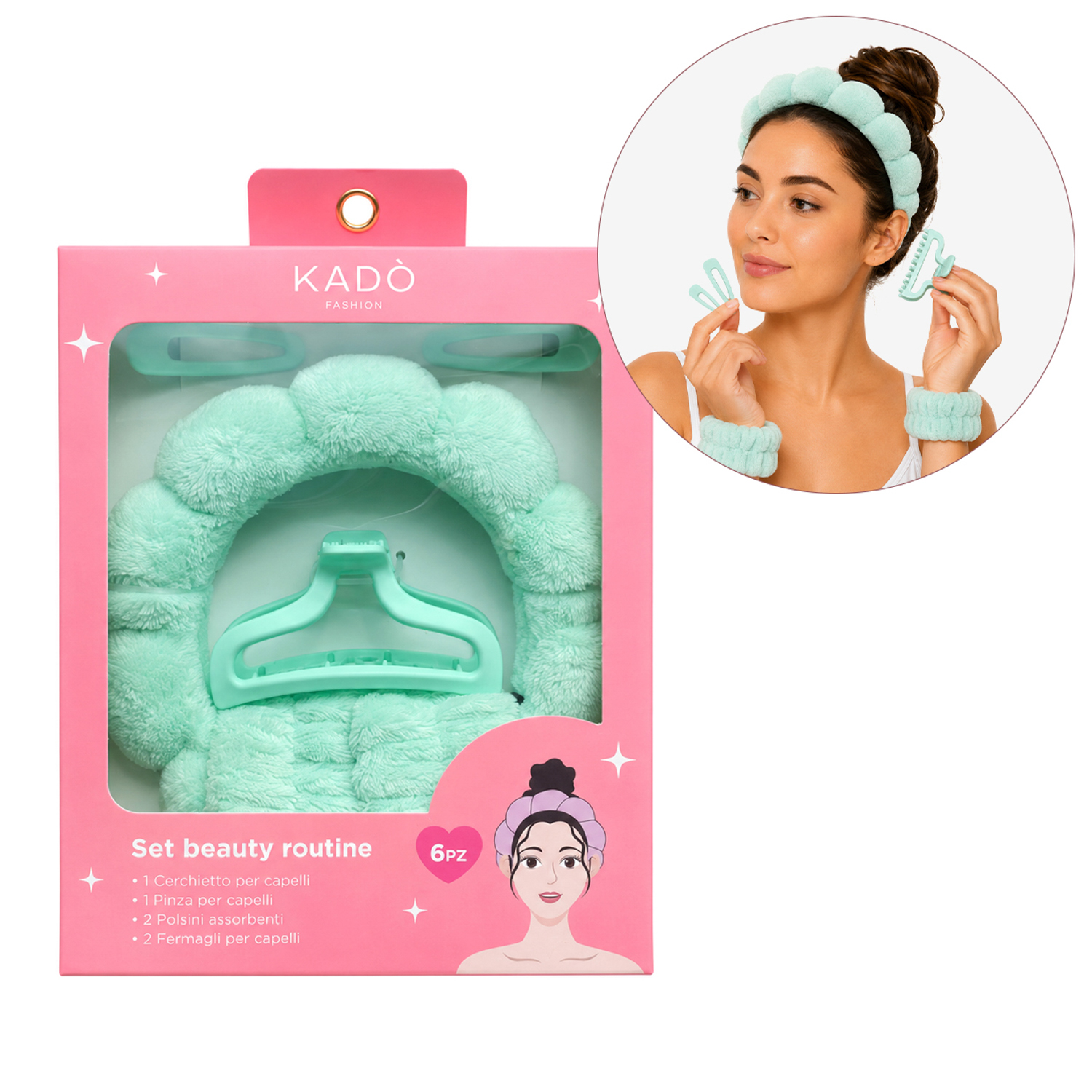 Set beauty con cerchietto e accessori verde