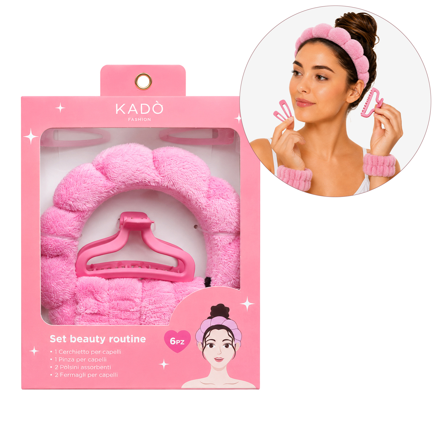 Set beauty con cerchietto e accessori fucsia