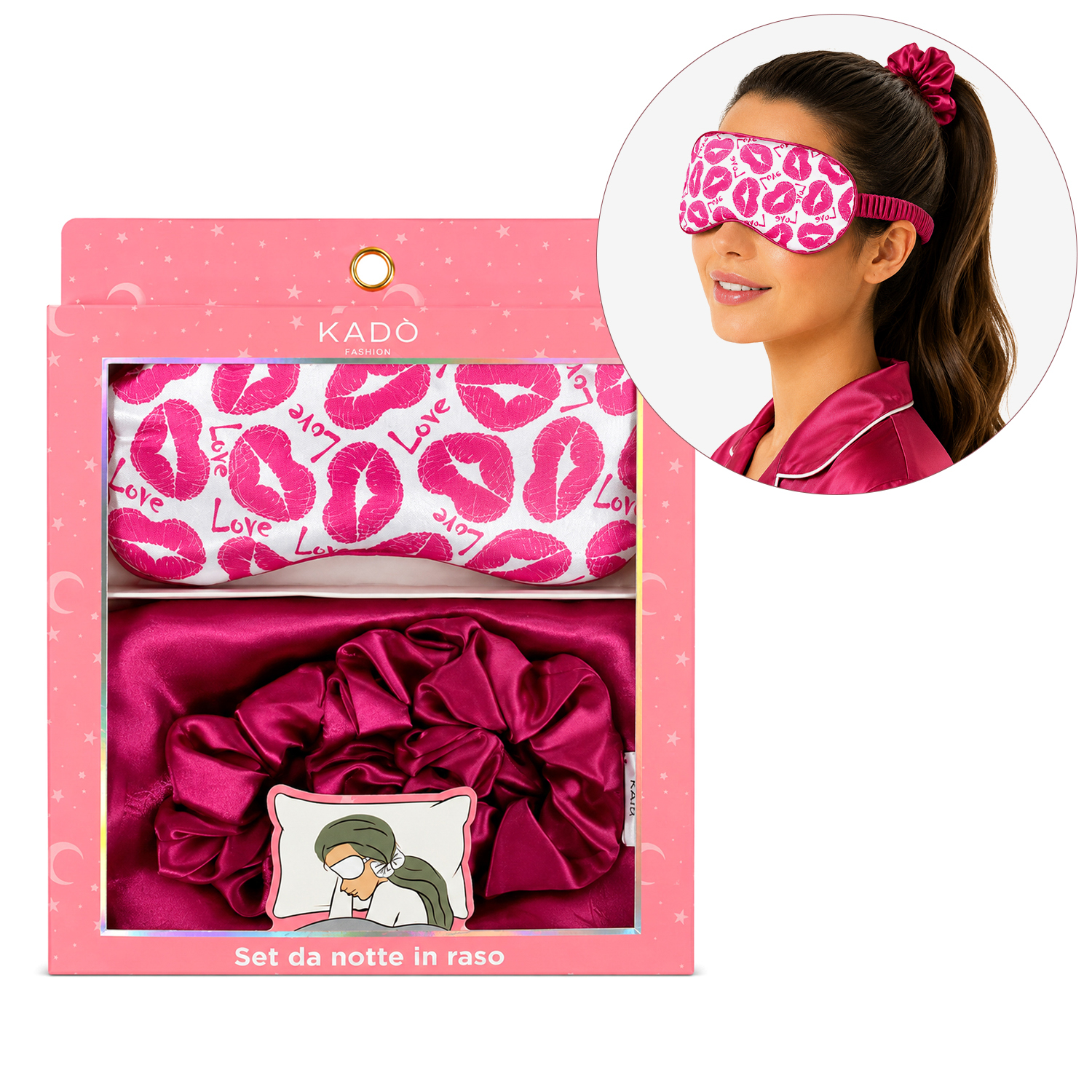 Set beauty notte in raso fucsia