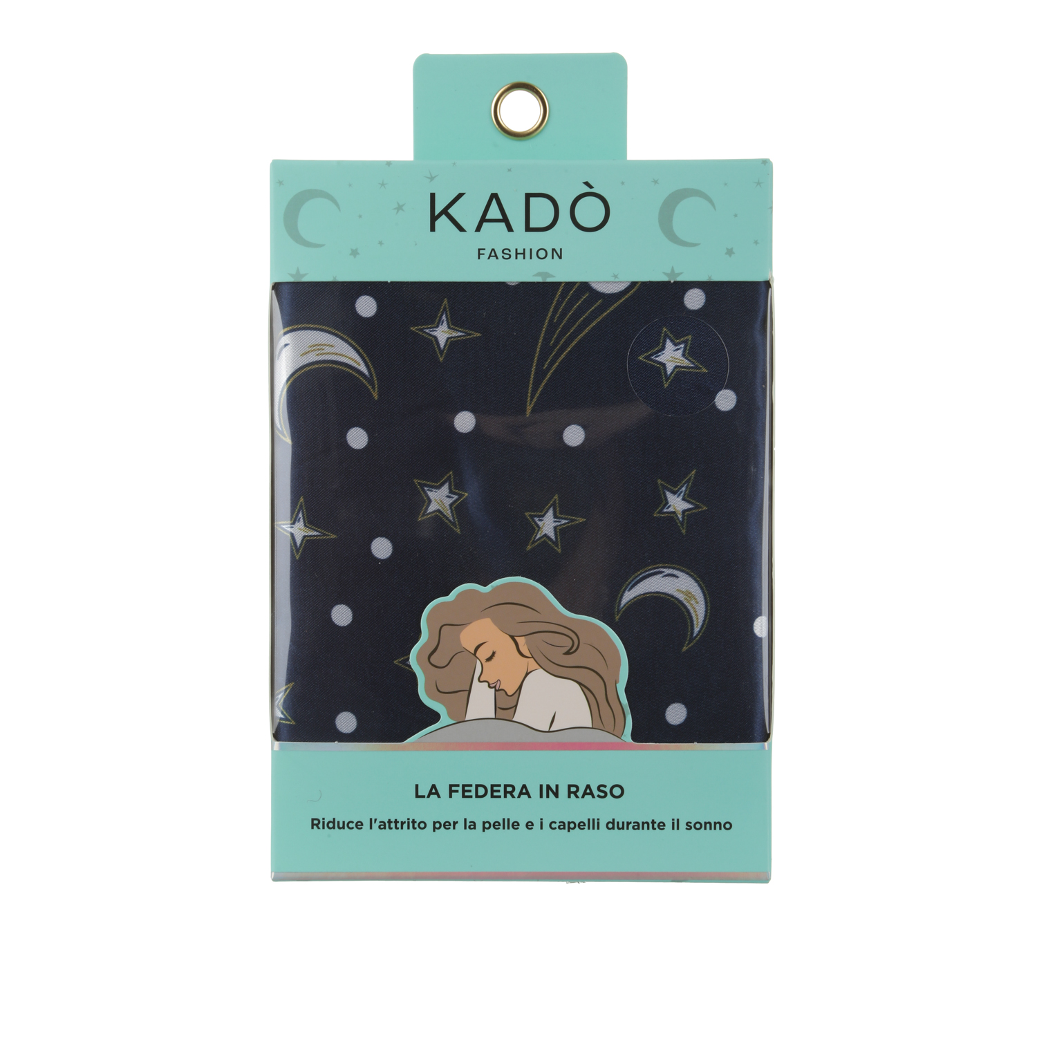 Federa in raso blu con stelle e luna 50x80 cm