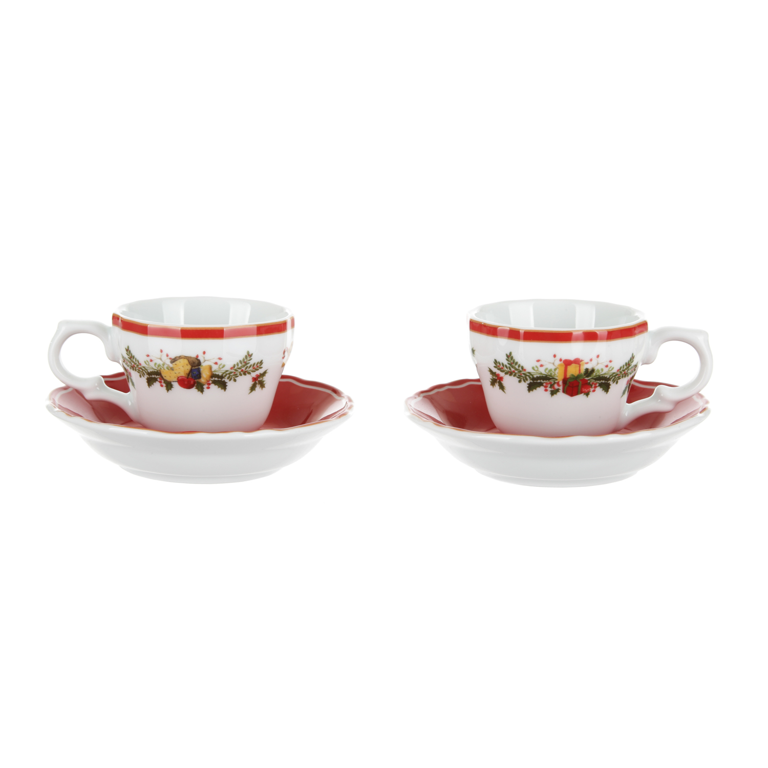 Set 2 tazze caffè Natale con piattino porcellana
