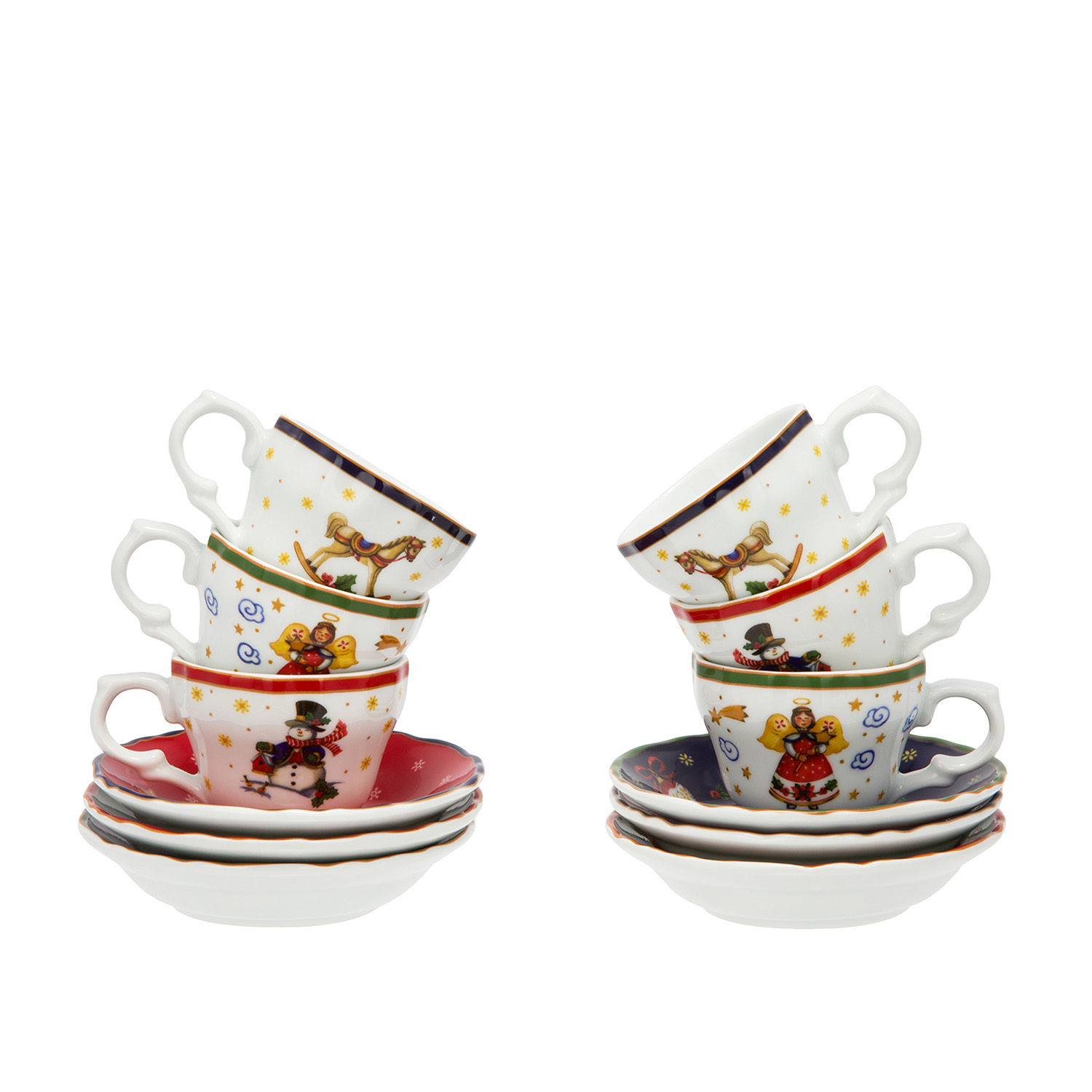 Set 6 tazzine caffè decori Natale porcellana con piattino