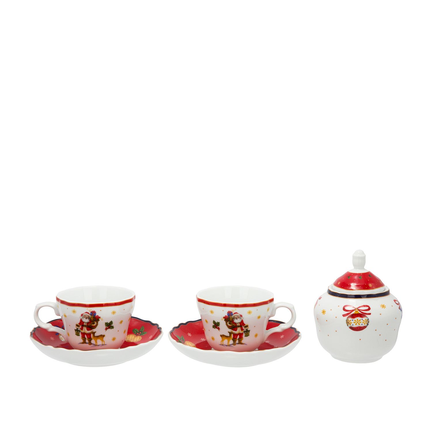 Set 2 Tazzine Caffè e Zuccheriera: Decorazioni Natalizie Rosse