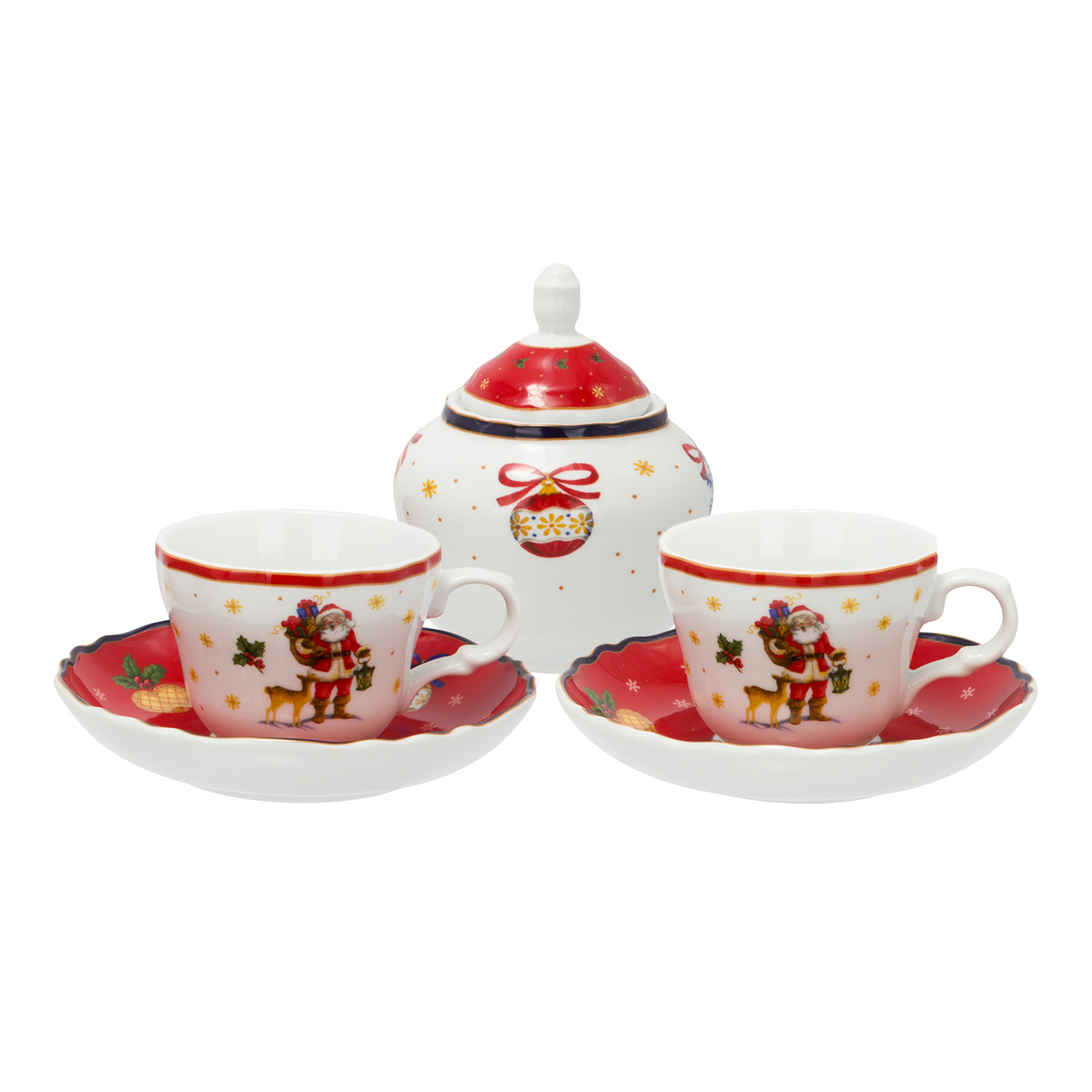 Set 2 tazzine caffè e zuccheriera Natale rosso