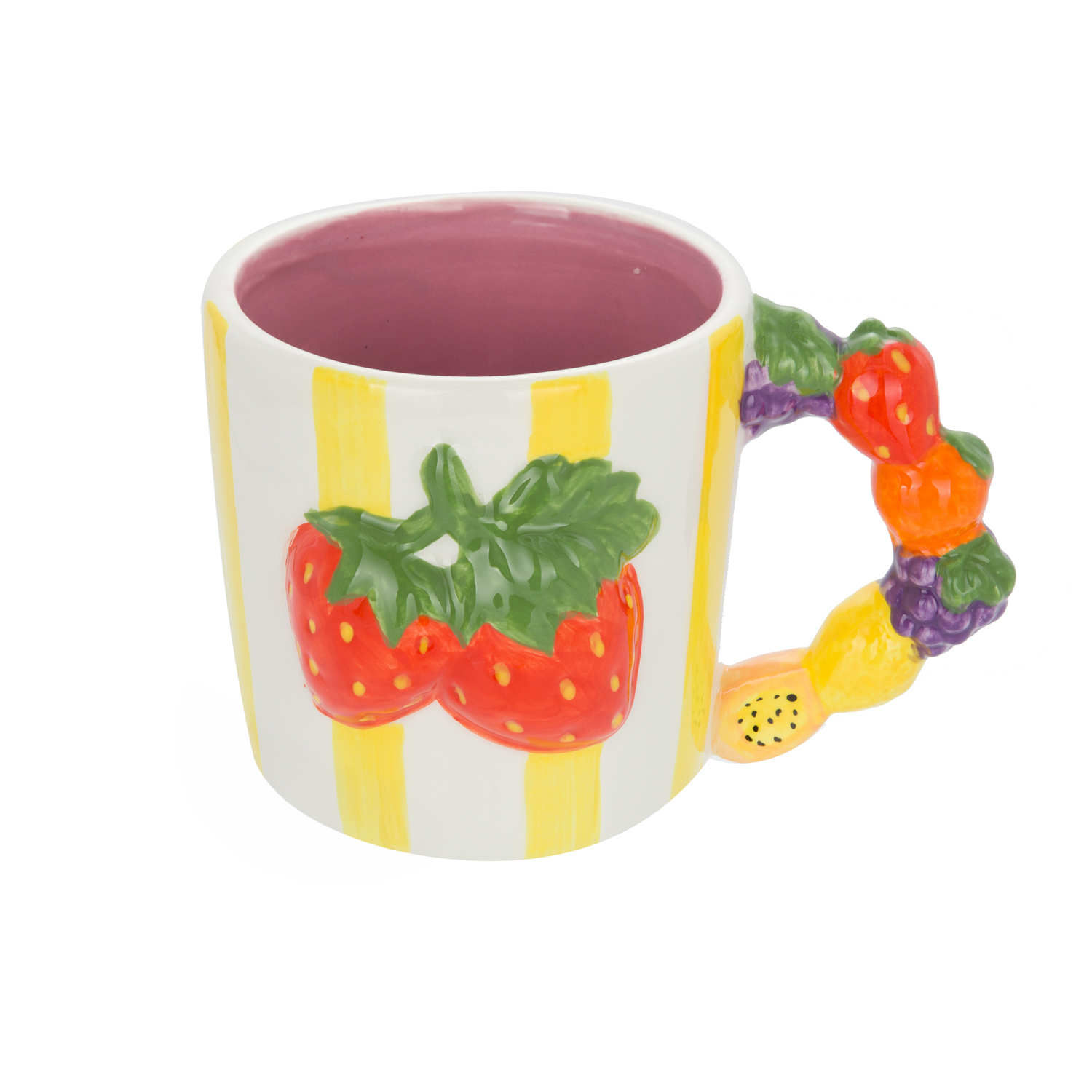 Tazza fragole righe gialle 530 ml Florafruit ceramica