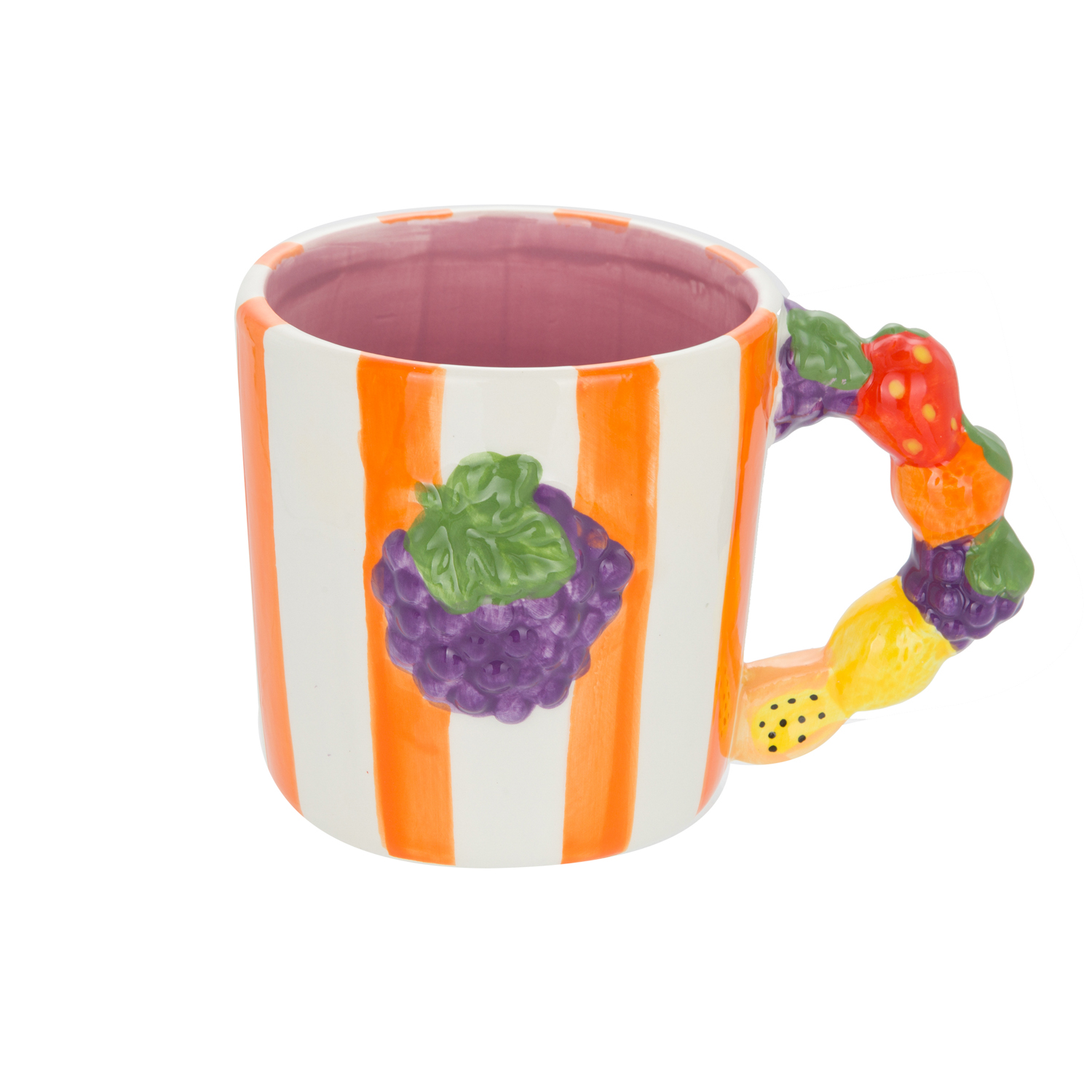 Tazza uva righe arancioni 530 ml Florafruit ceramica