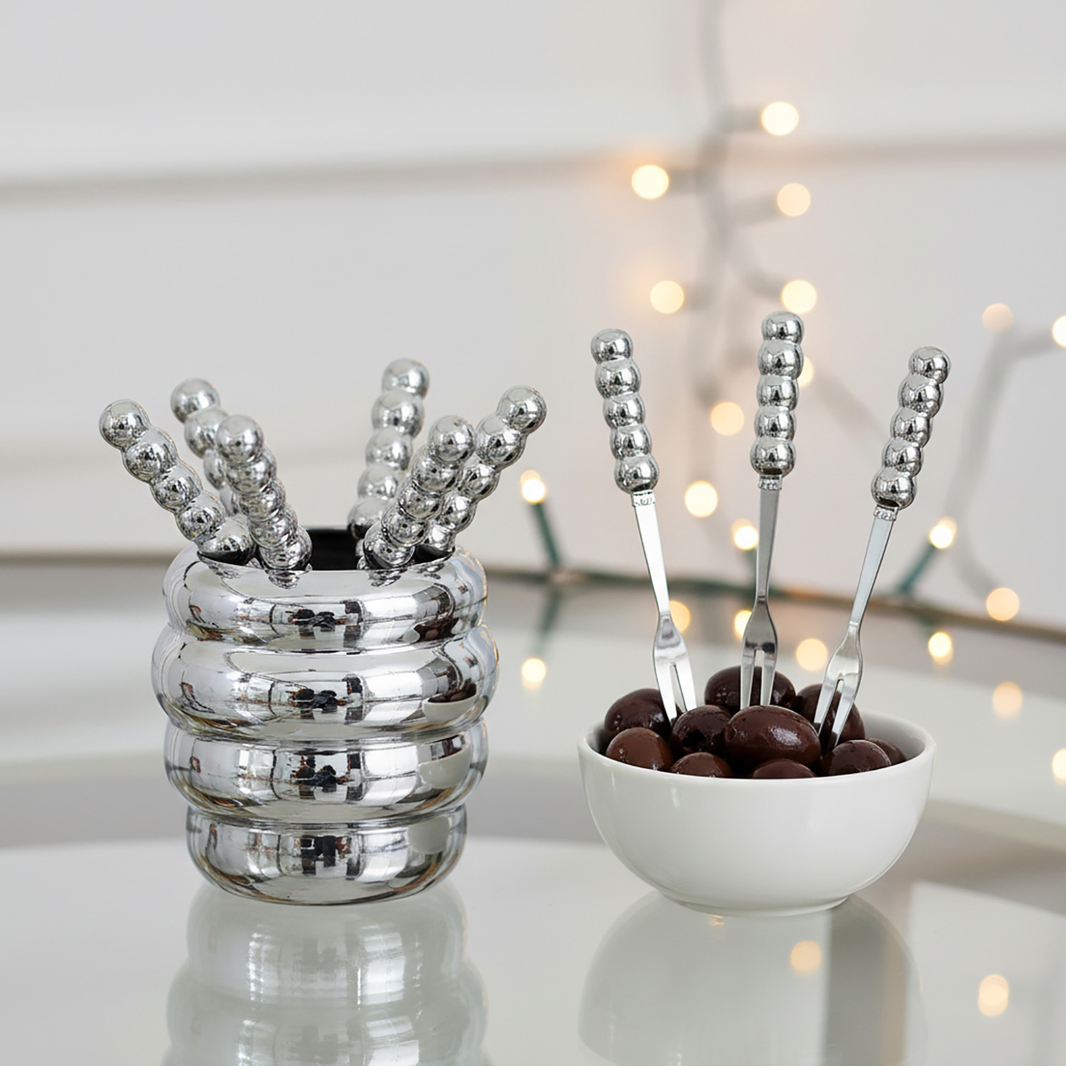 Set 6 forchettine con contenitore argentato Spiky Party
