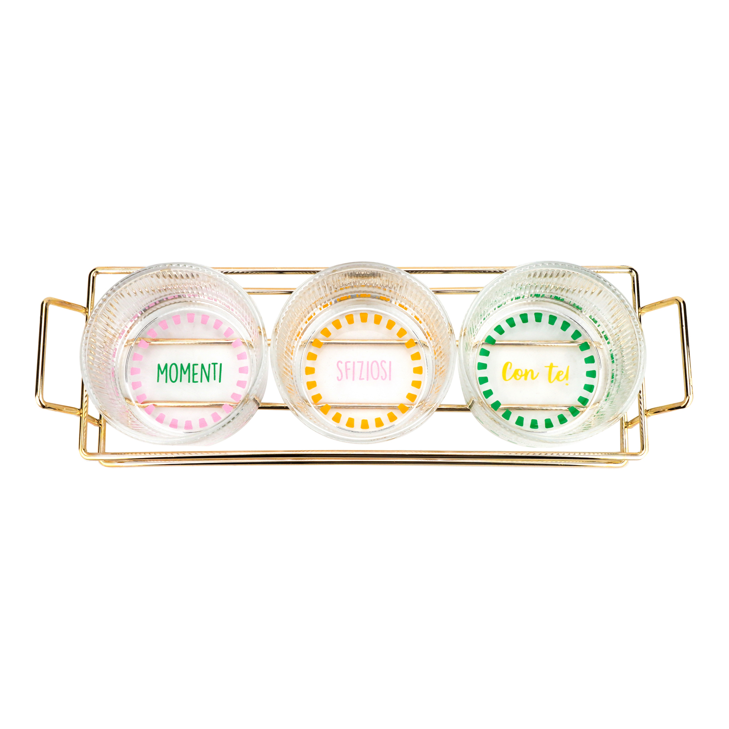 Set 3 ciotoline vetro con vassoio Color Bloom