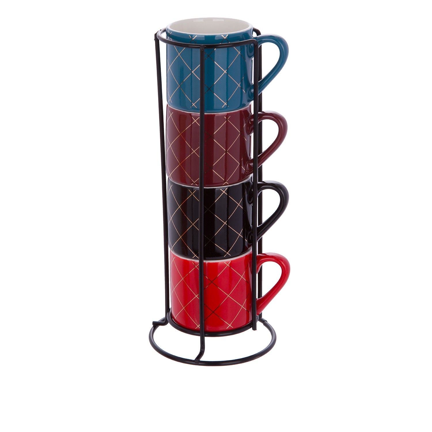Set 4 tazzine caffè colorate porcellana con stand