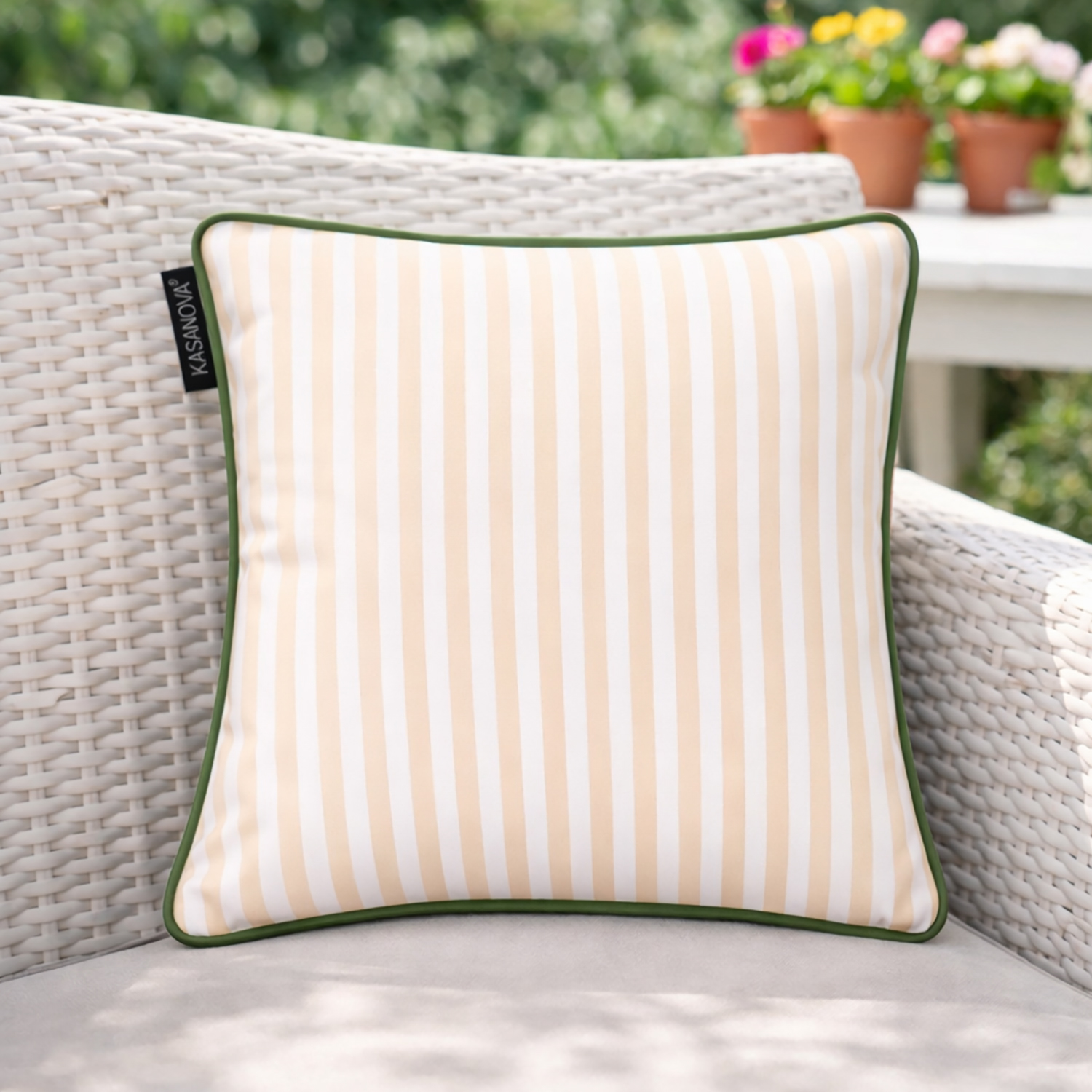 Cuscino arredo idrorepellente 30x30 cm righe beige