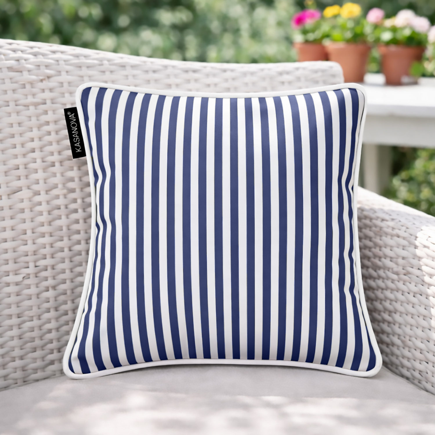 Cuscino arredo idrorepellente 30x30 cm righe blu