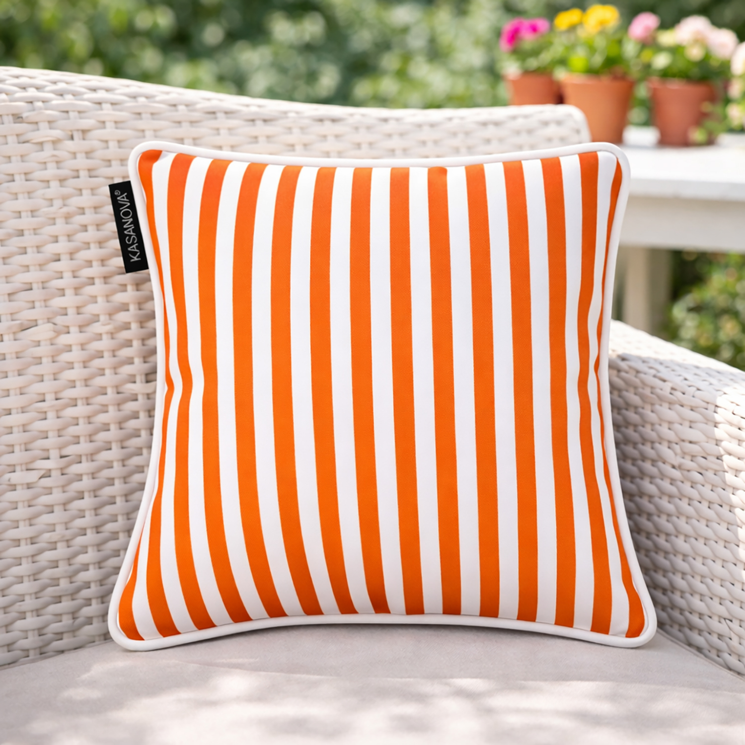 Cuscino arredo idrorepellente 30x30 cm righe arancio