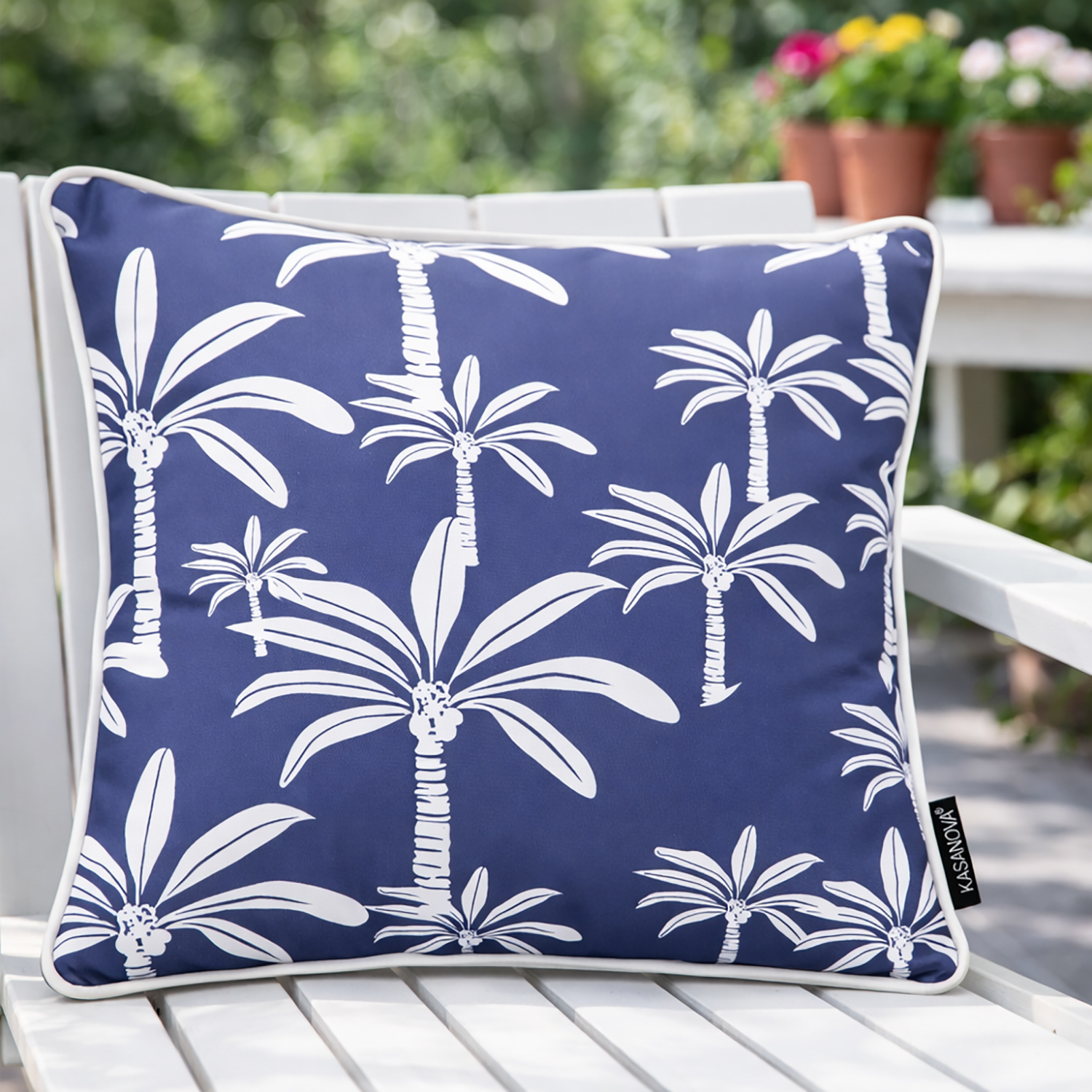 Cuscino arredo idrorepellente 40x40 cm palme blu