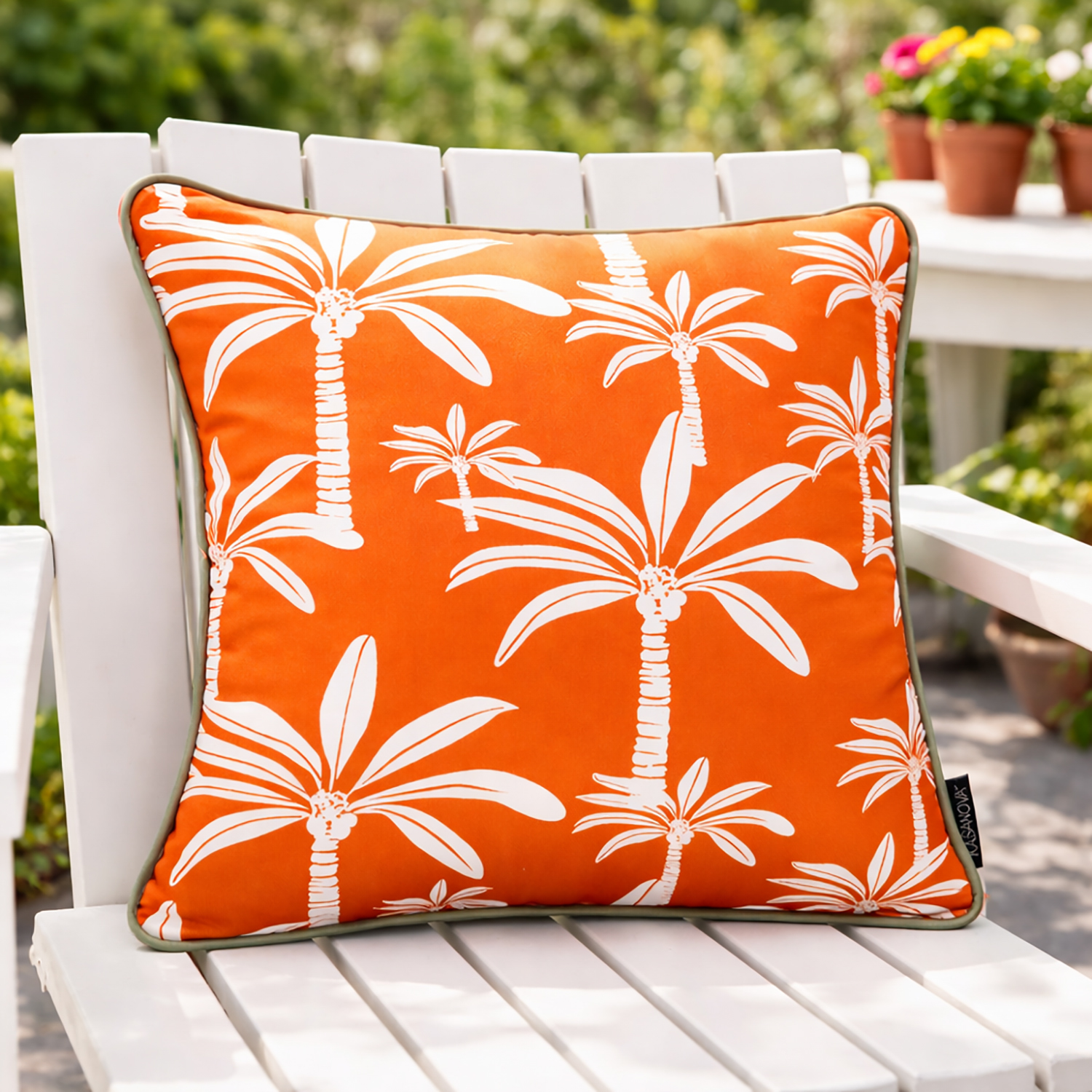 Cuscino arredo idrorepellente 40x40 cm palme arancio