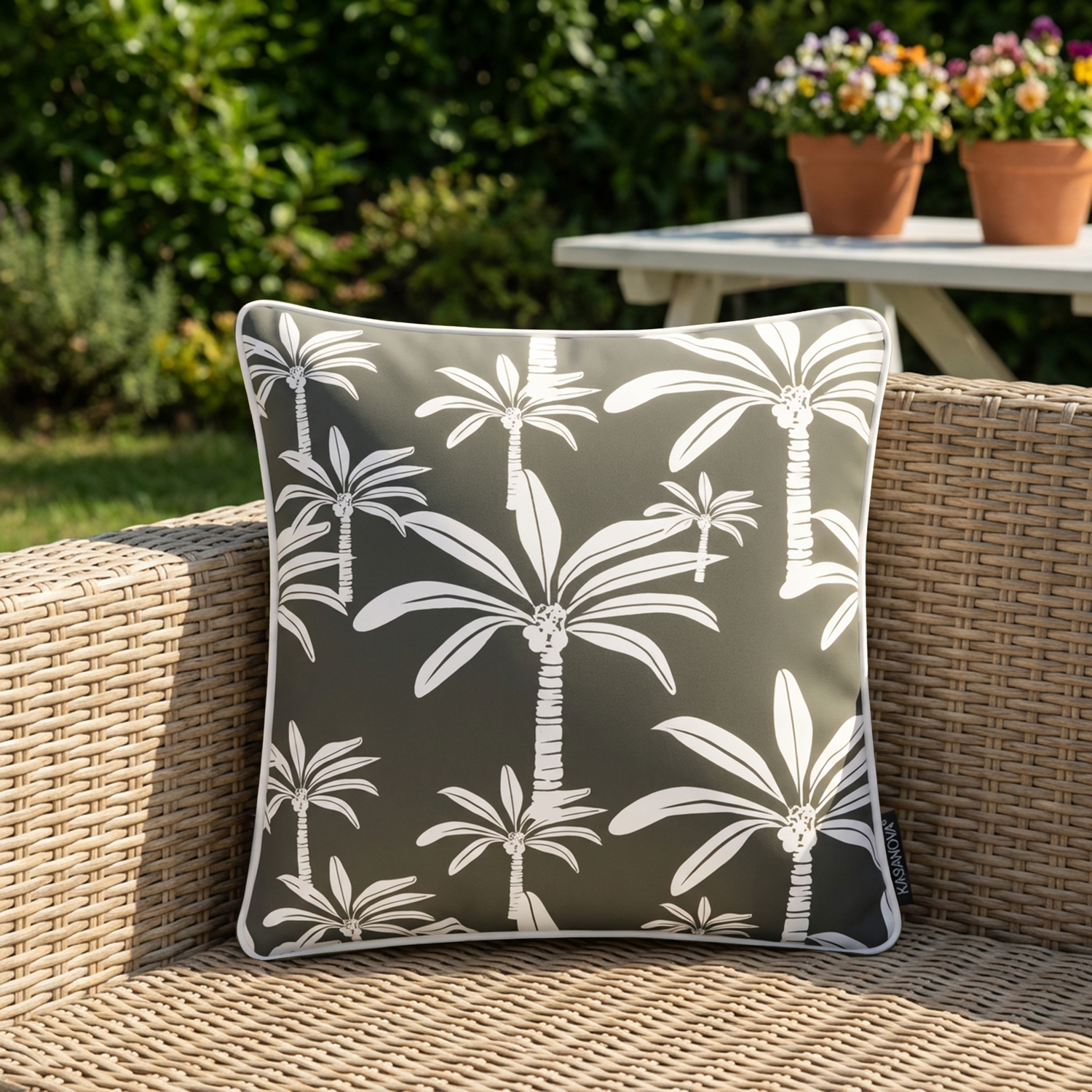 Cuscino arredo idrorepellente 50x50 cm palme grigio