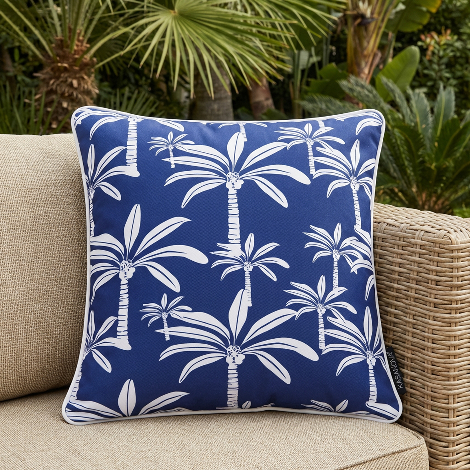 Cuscino arredo idrorepellente 50x50 cm palme blu