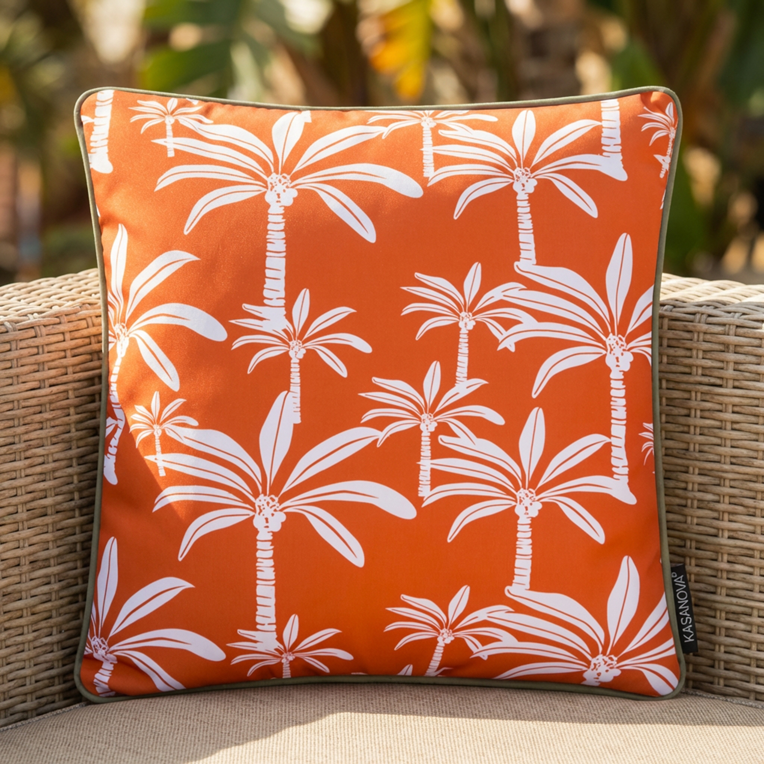 Cuscino arredo idrorepellente 50x50 cm palme arancio