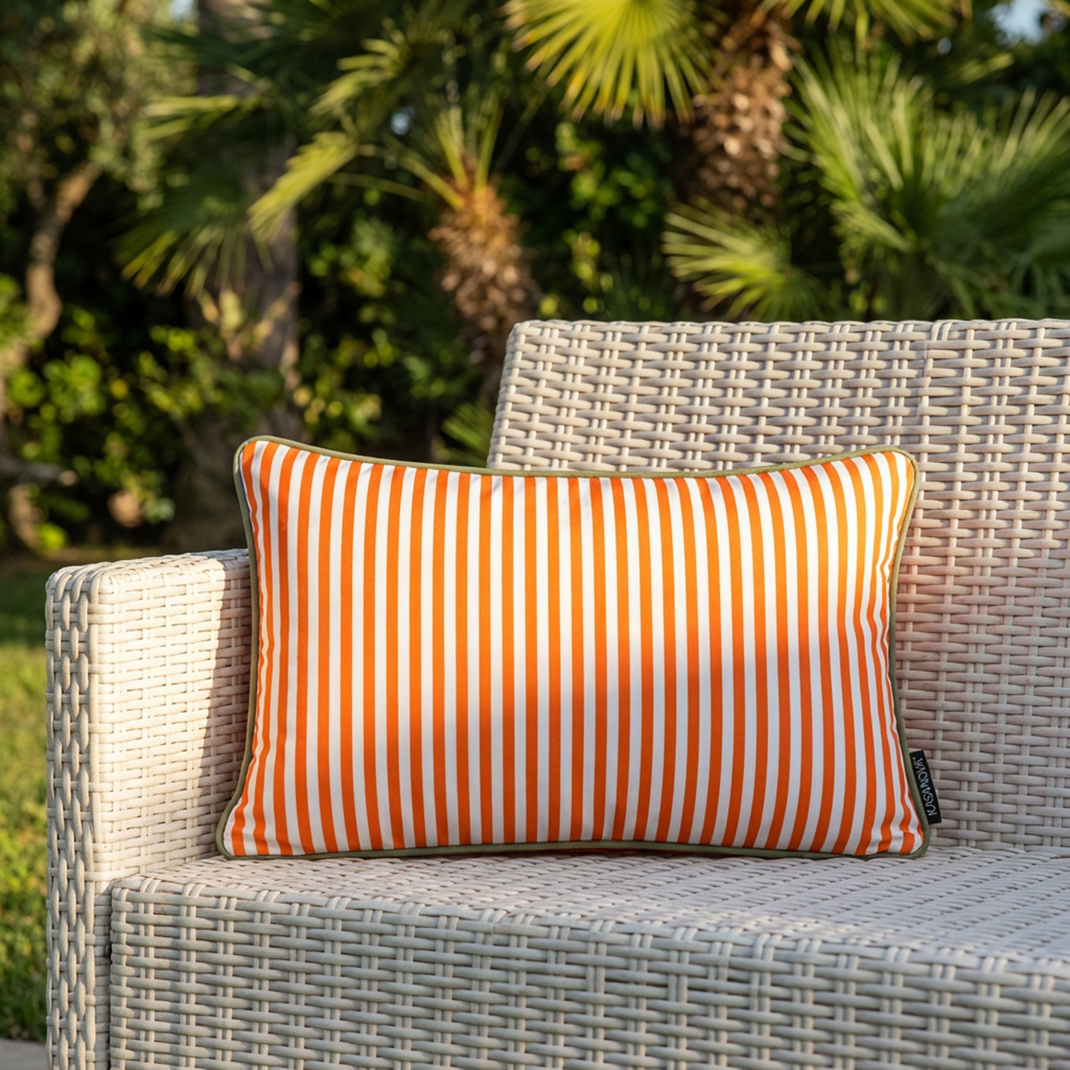 Cuscino arredo idrorepellente 30x50 cm righe arancio
