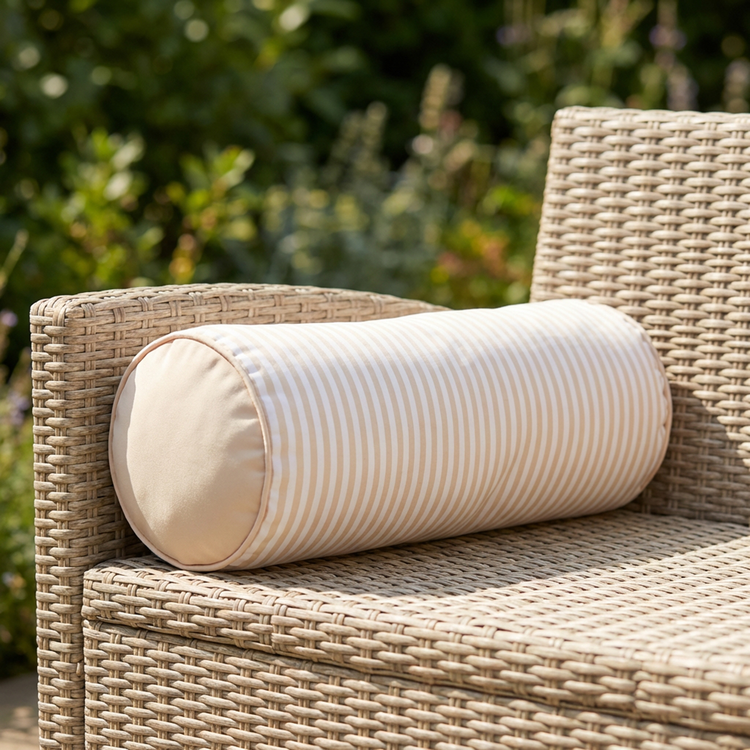 Cuscino cilindrico idrorepellente 18x50 cm righe beige