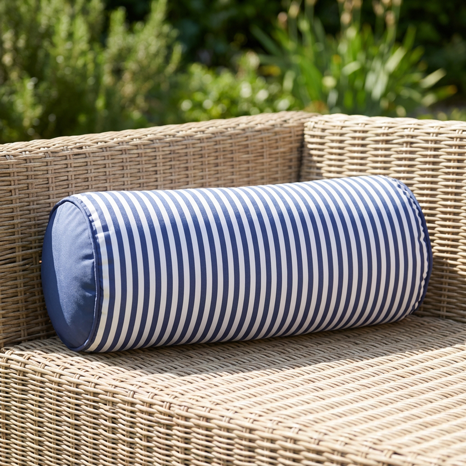 Cuscino cilindrico idrorepellente 18x50 cm righe blu