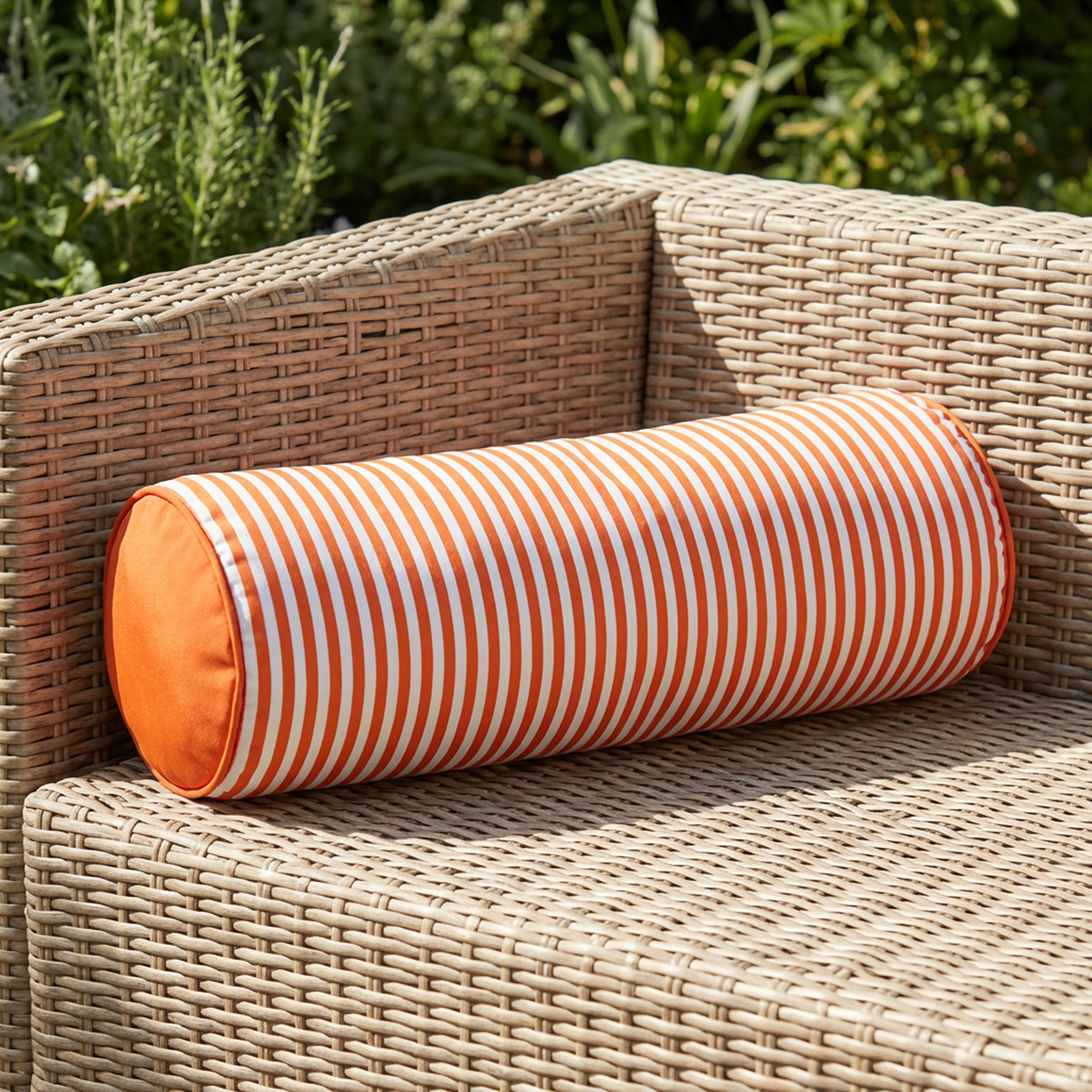 Cuscino cilindrico idrorepellente 18x50 cm righe arancio
