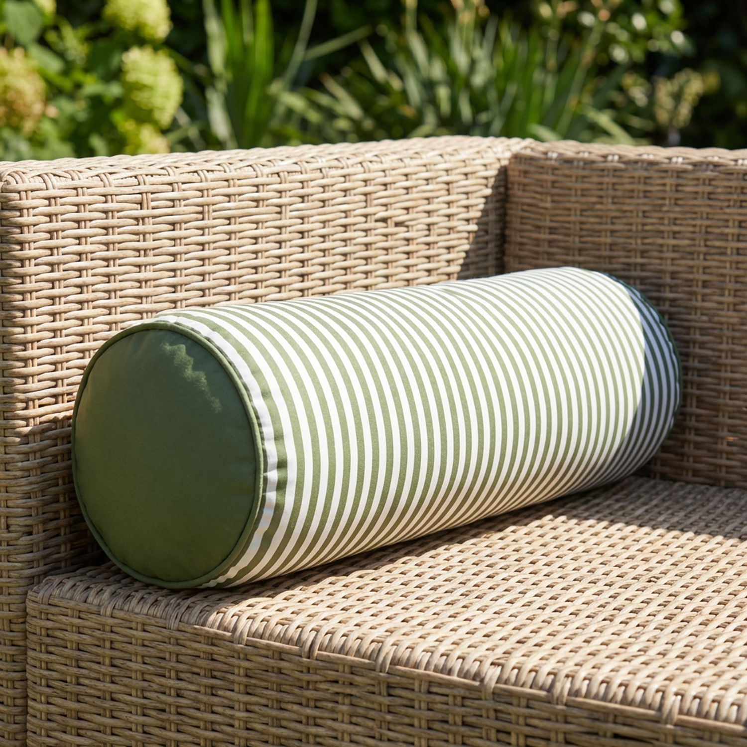 Cuscino cilindrico idrorepellente 18x50 cm righe verde