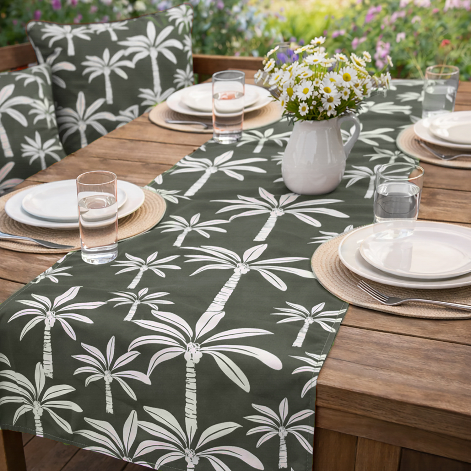 Runner da esterno 40x130 cm palme grigio