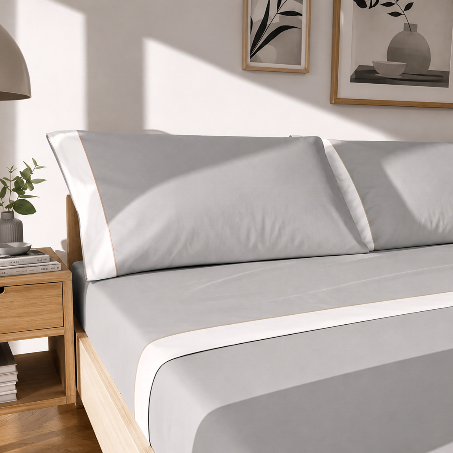Completo letto matrimoniale cotone bordato grigio