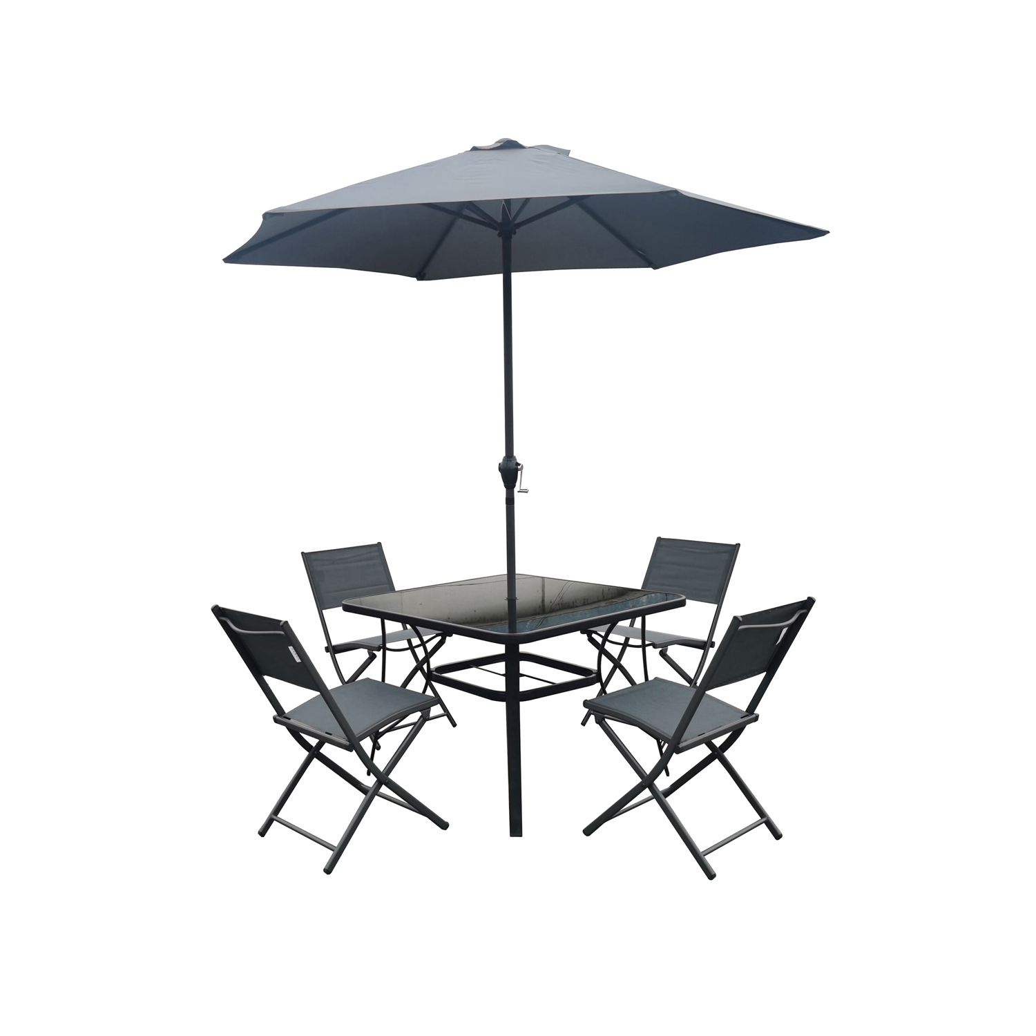 Set tavolo da giardino con ombrellone e 4 sedie