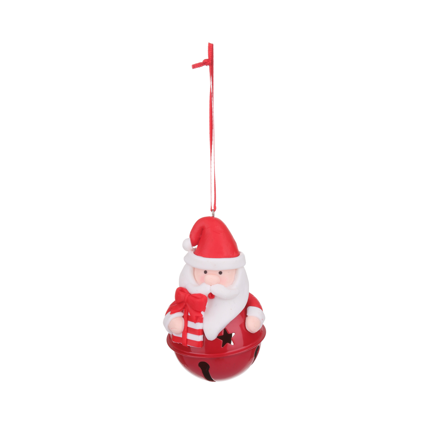 Decorazione Natale Babbo Natale con Sonaglio in Poliresina (10cm) - Assortita